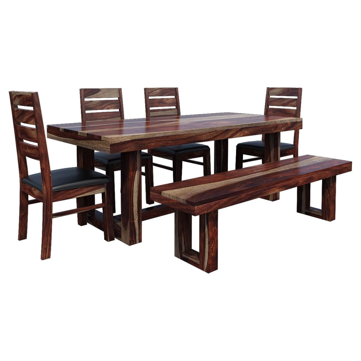 Galveston Rustic Solid Wood 6-Piece Dining Table Set with Bench - Perfect for Farmhouse Kitchen, Dining Room & Outdoor Entertaining