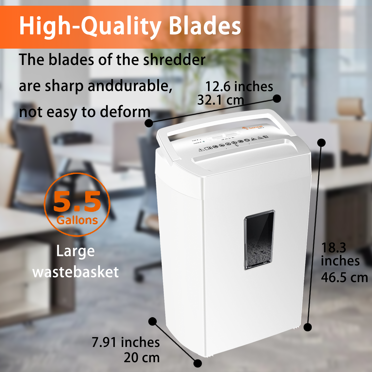 Bonsaii Heavy Duty Cross Cut Paper Shredder - 12 Sheet Capacity, P-4 Security Level, Shreds Credit Cards, Staples & Mail - 5.5 Gallon Bin with Transparent Window - Perfect for Home Office & Small Business Document Security
