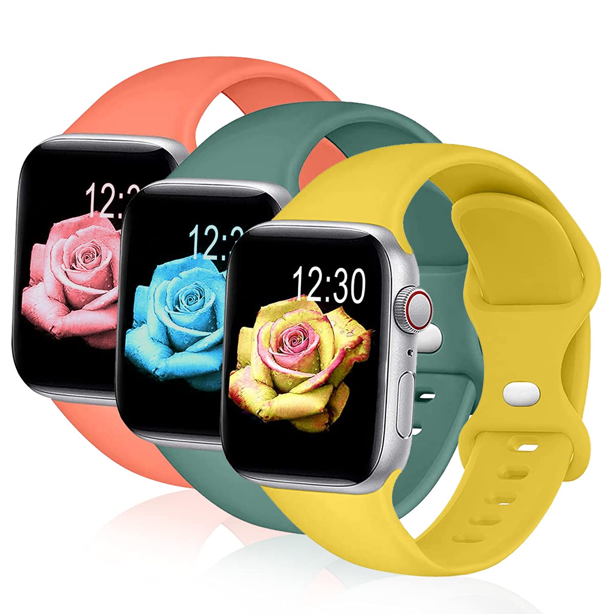 Sichy Soft Silicone Sport Replacement Strap Compatible with Apple Watch 38mm 40mm 42mm 44mm - 3 Pack for Women & Men - Perfect for Workouts, Running & Daily Wear (Compatible with Apple Watch SE Series 6 5 4 3 2 1)