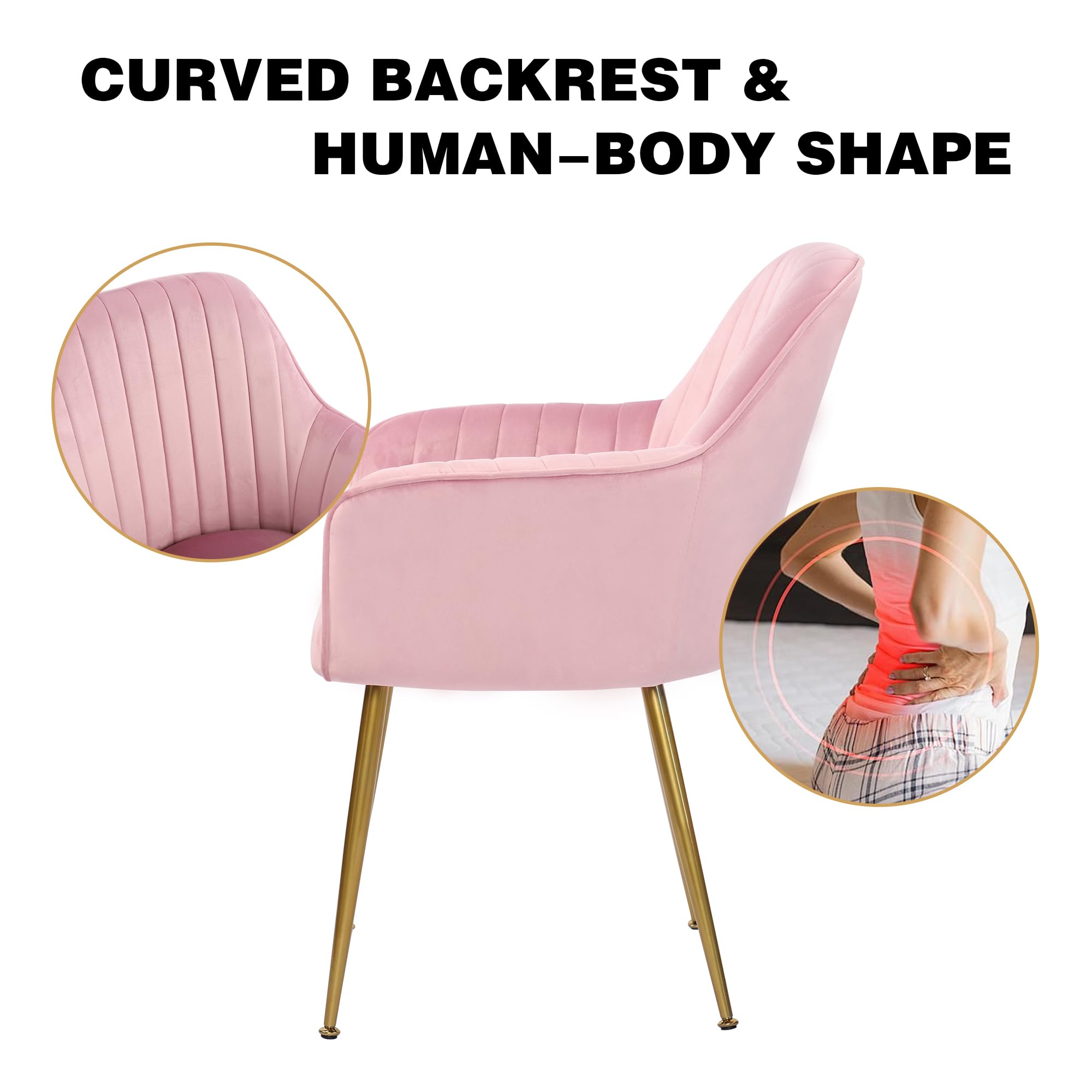 Luxury Set of 2 Pink Velvet Dining Chairs with Gold Plated Legs - Upholstered Accent Chairs for Living Room, Dining Room & Home Decor | Modern Comfort Seating for Entertaining Guests