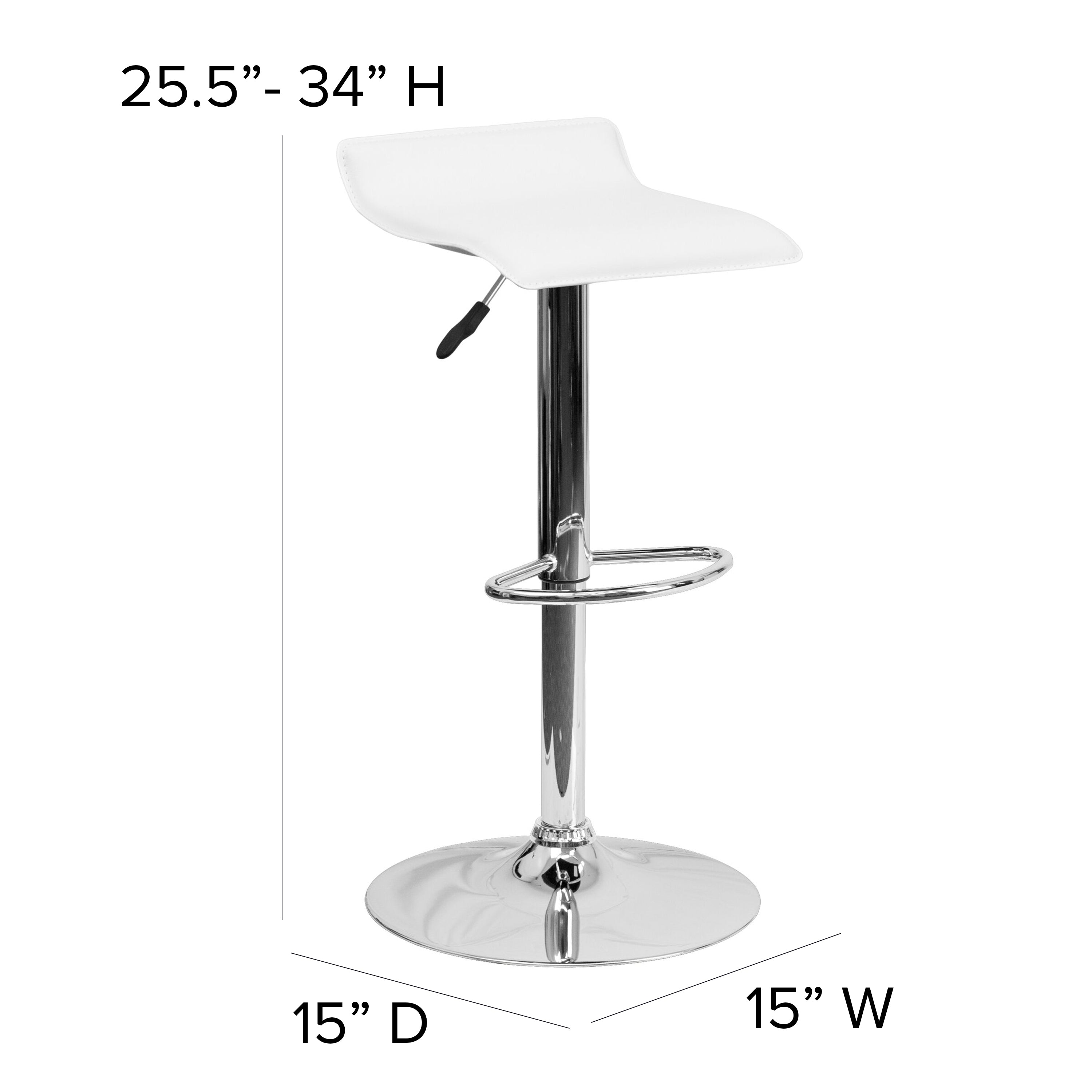 FLASH Dax Contemporary White Vinyl Adjustable Height Bar Stool with Solid Wave Seat & Chrome Base - Perfect for Kitchen Islands, Breakfast Bars & Modern Home Decor