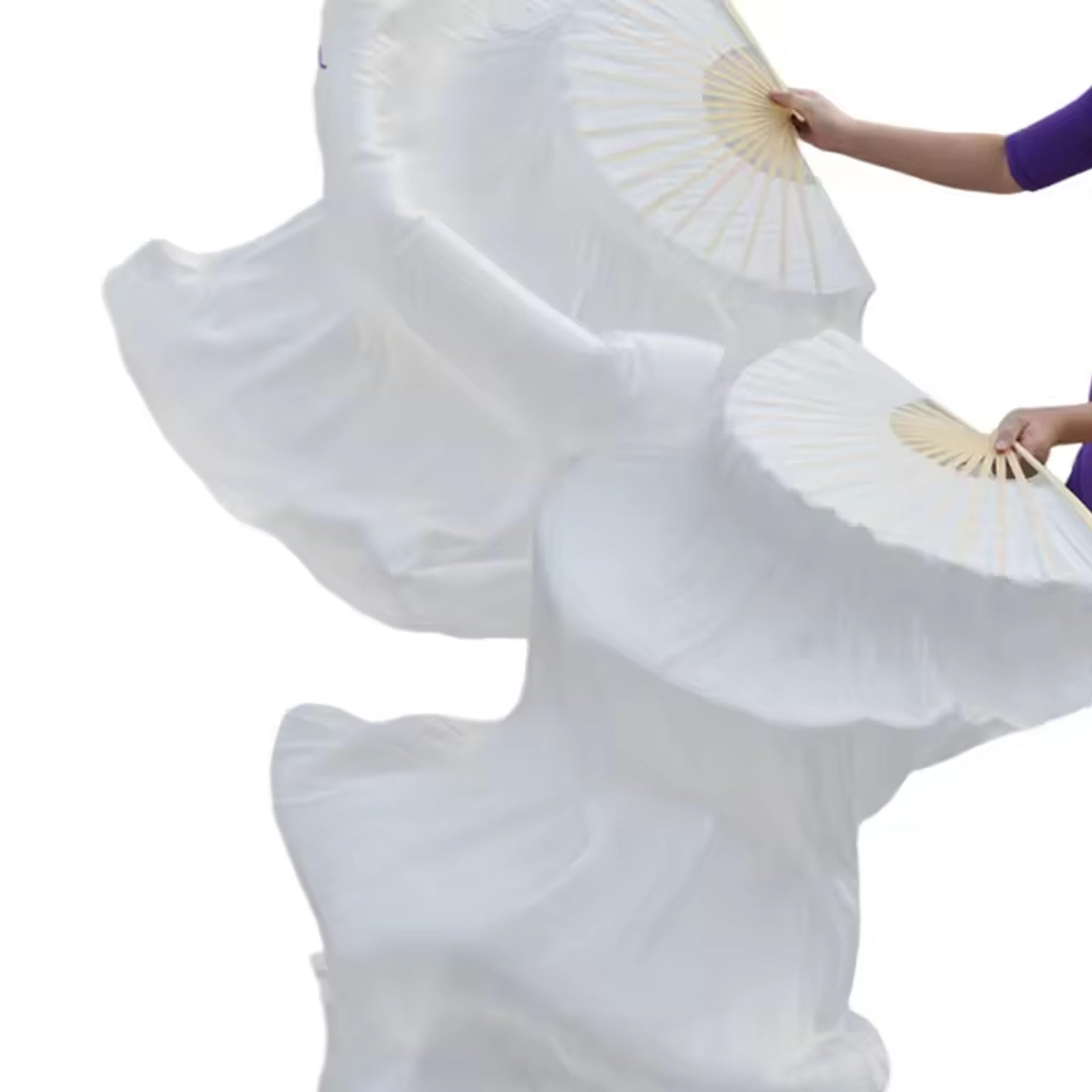 Handmade Silk Belly Dance Fan Veils - Long Bamboo Fans for Women | Professional Dance Performance