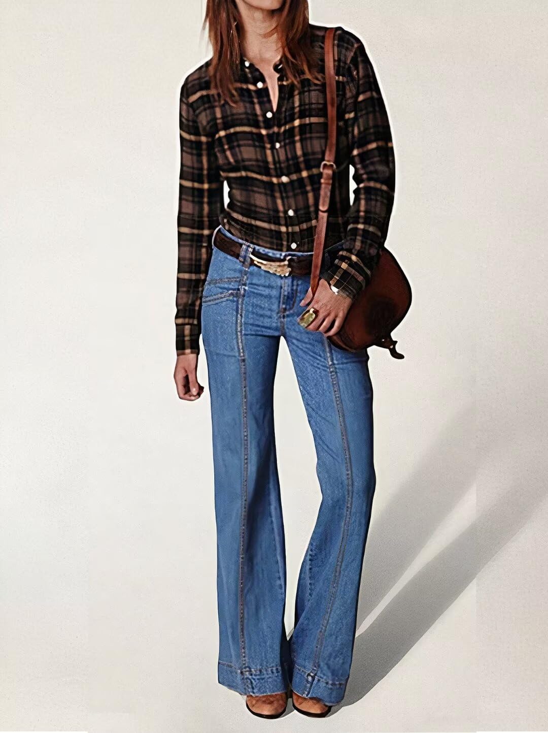 Flamingals Women's Low Rise Flare Jeans - Tall Baggy Denim Pants with Seam Front for Casual & Retro Style | Perfect for Everyday Wear, Parties & 70s Fashion Looks