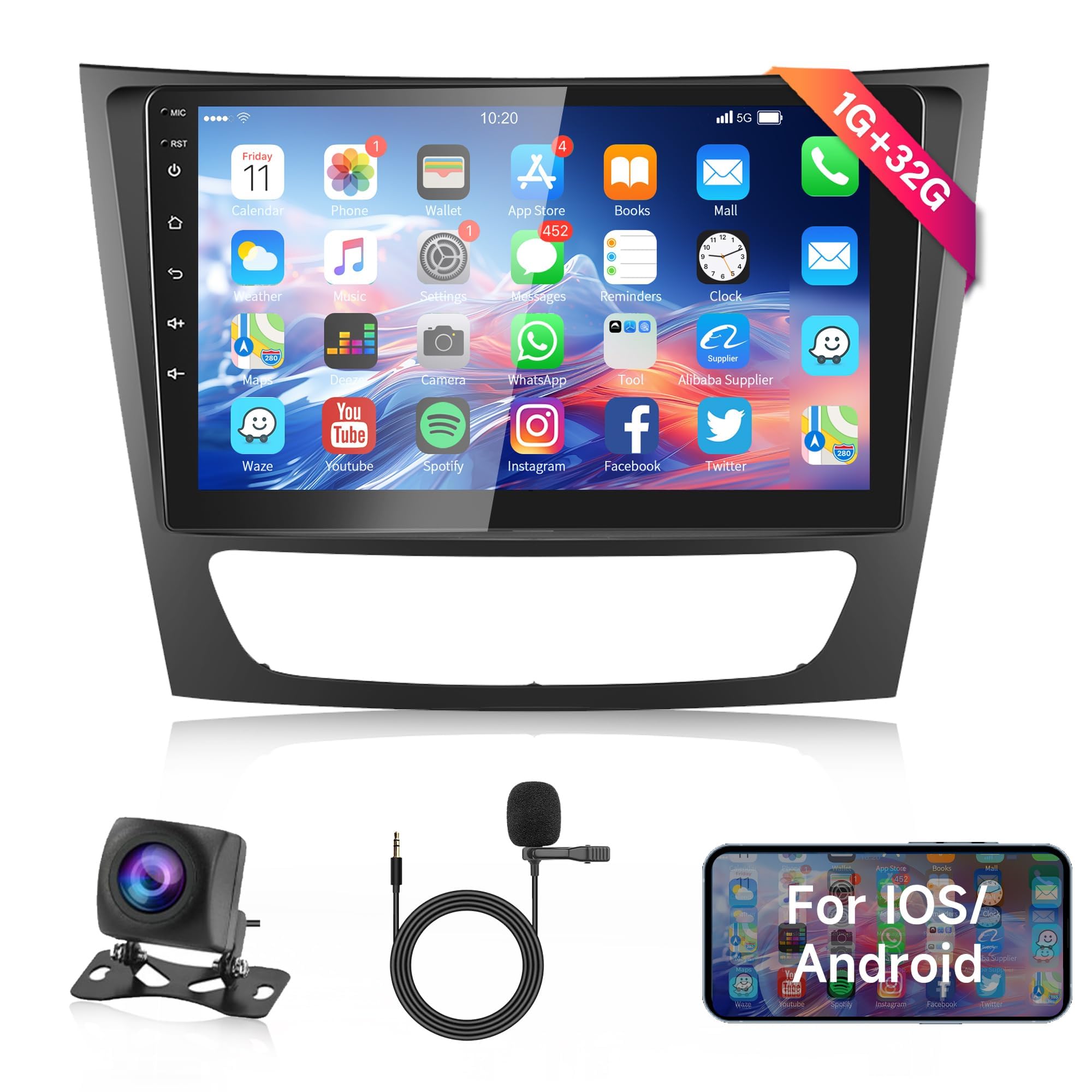 9 Inch Android Car Stereo for Mercedes Benz E Class W211 (2002-2010) - GPS Navigation, Bluetooth, WiFi, Touch Screen, Mirror Link & Backup Camera | Perfect for E320, E500, E350, CLS W219, E200 Models | Upgrade Your In-Car Entertainment & Navigation System