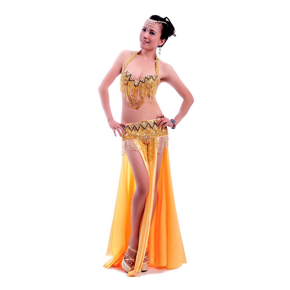 Professional Belly Dance Costume Set for Women - ROYAL SMEELA Belly Dance Bra, Belt & Skirt with Slit - Perfect for Performances, Carnival, and Dance Classes