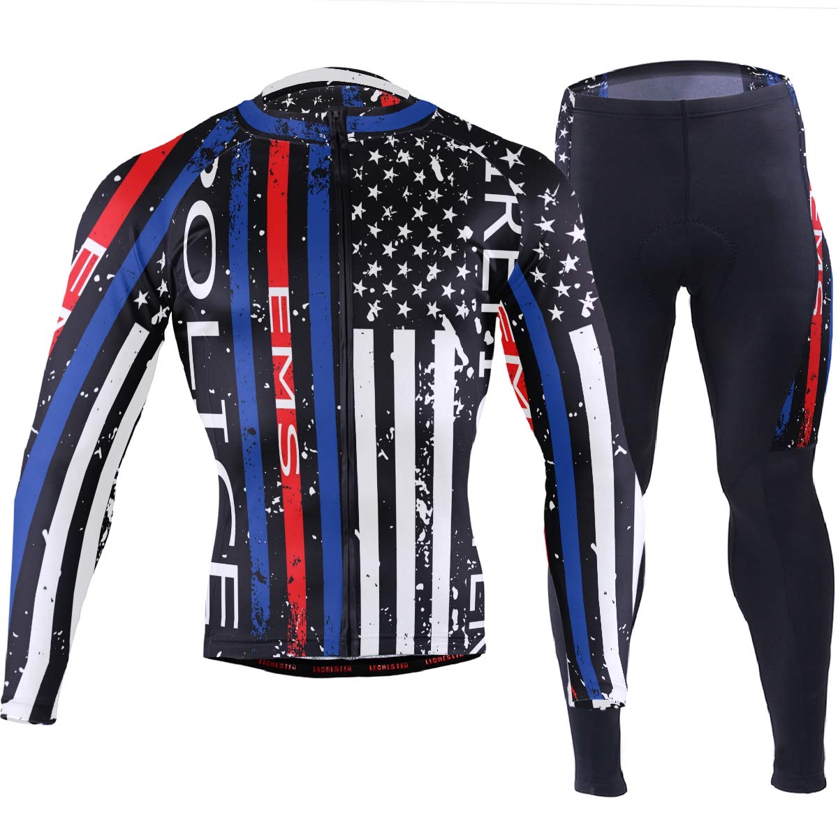 Oklahoma State Flag Men's Cycling Jersey & Padded Bike Pants Set - Long Sleeve Full Zip Quick-Dry Bicycle Clothing for Road Cycling & Mountain Biking