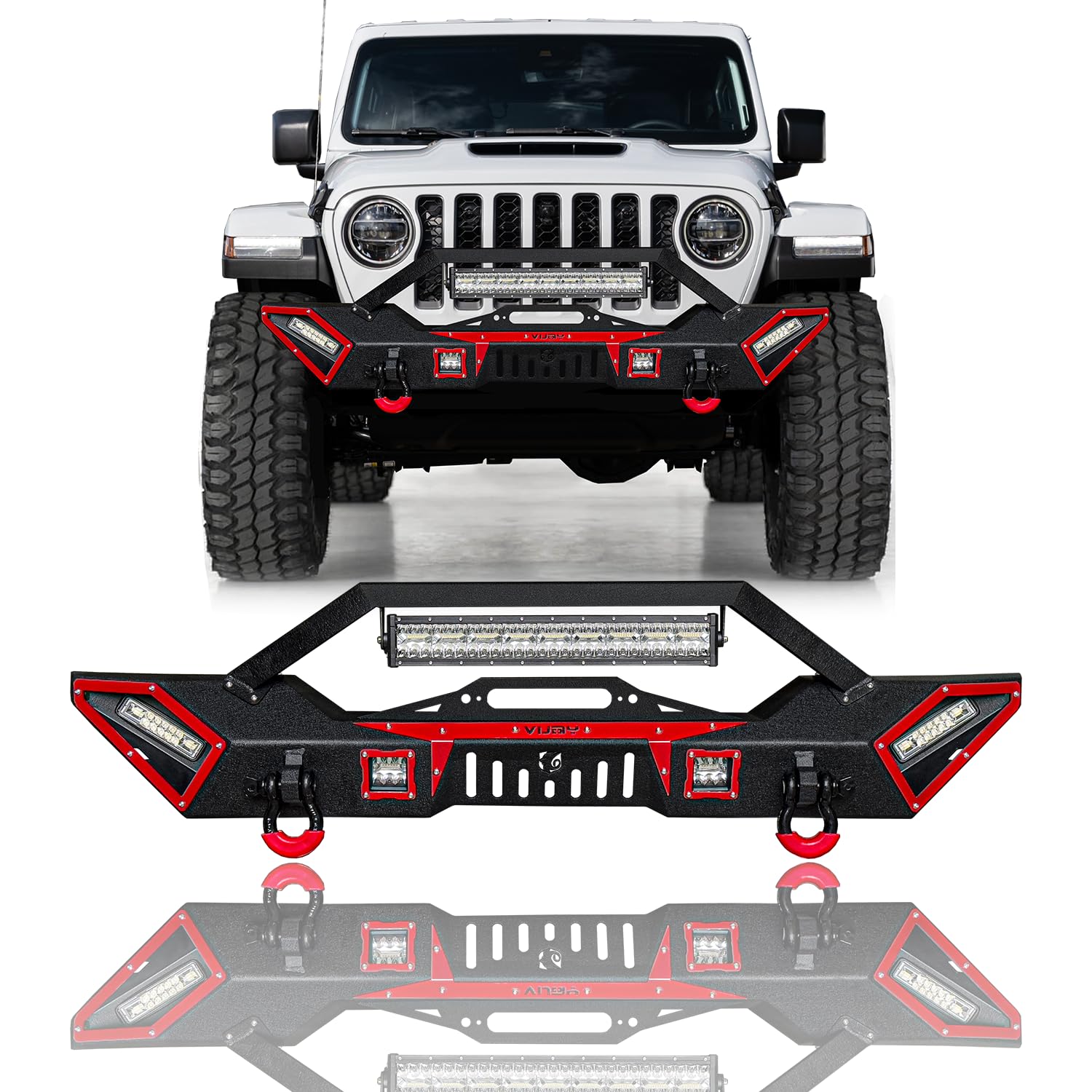 2007-2024 Jeep Wrangler JK/JL & 2020-2024 Gladiator JT Heavy-Duty Steel Front Bumper with Winch Plate, LED Lights & D-Rings (Black Textured Finish) - Off-Road Adventure & Trail Protection