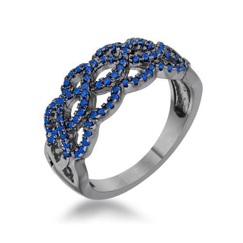 0.4ct Natural Sapphire & CZ Hematite Twist Ring for Women - Elegant Stackable Jewelry for Weddings, Anniversaries & Special Occasions