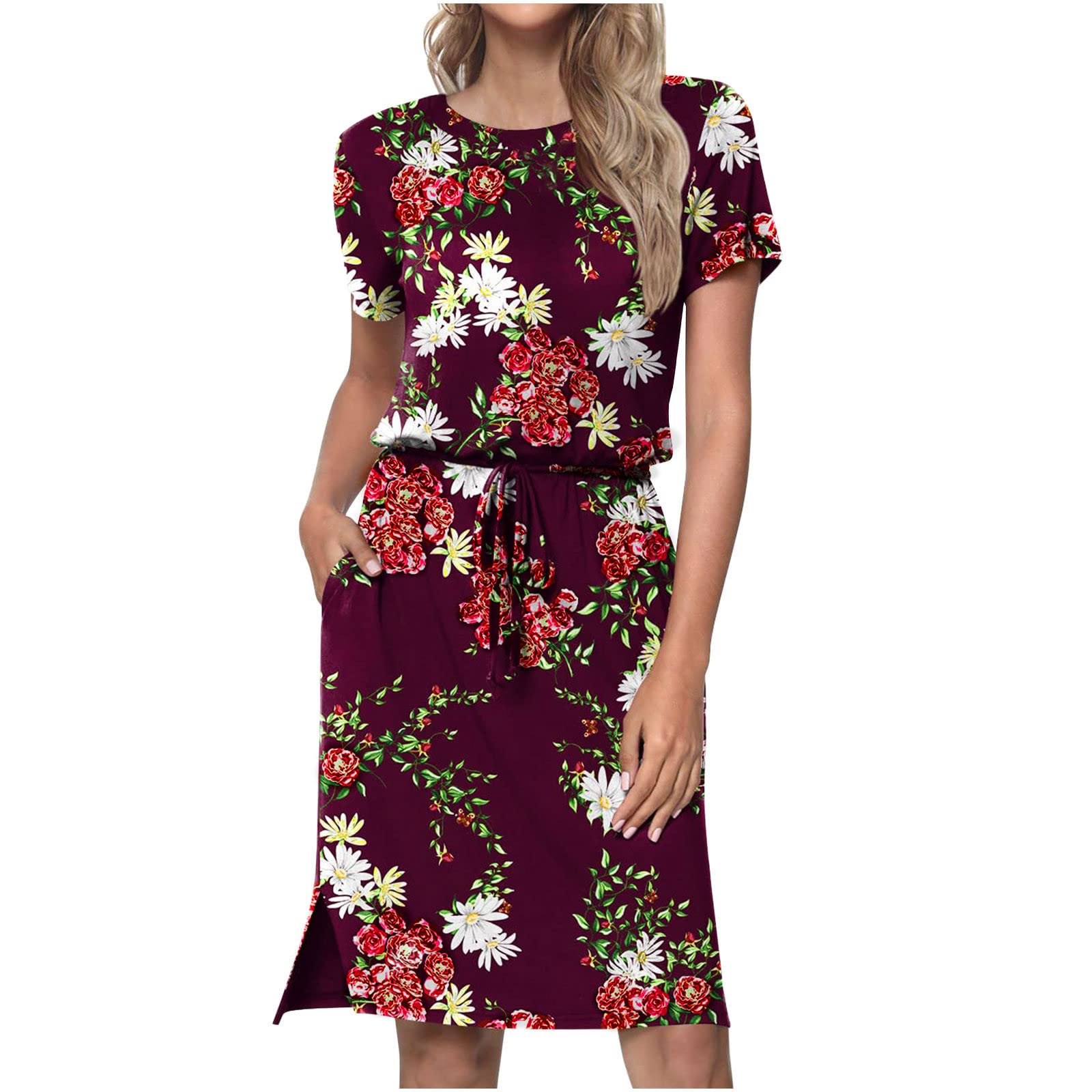 Women's Summer Dresses 2023 - Short Sleeve Round Neck Casual Floral Print Sundresses | Perfect for Beach Vacations, Brunch Dates & Summer Outings