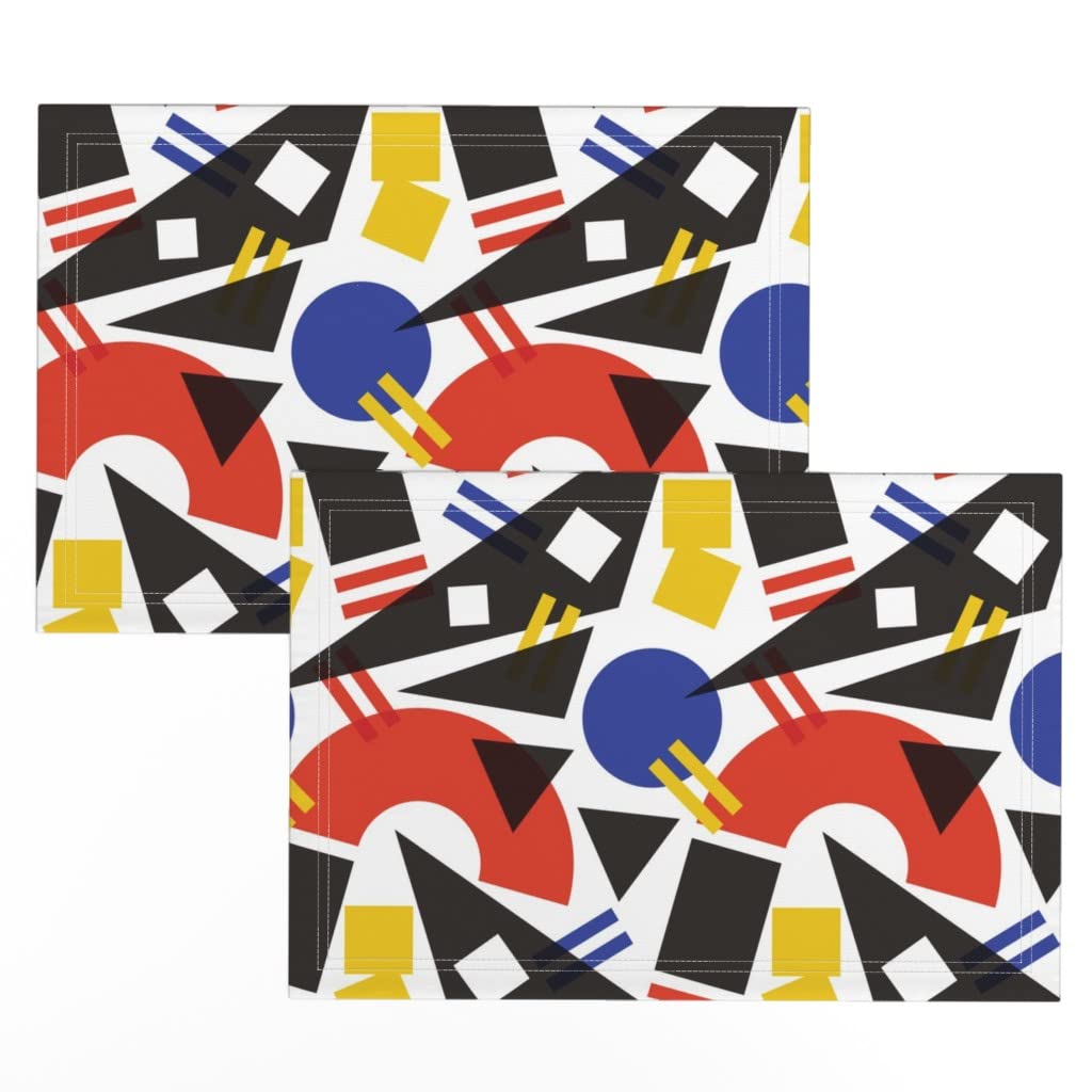 Bauhaus Inspired Geometric Print Linen Cotton Canvas Placemats Set of 2 - Midcentury Modern Table Decor for Dining Room, Kitchen & Entertaining