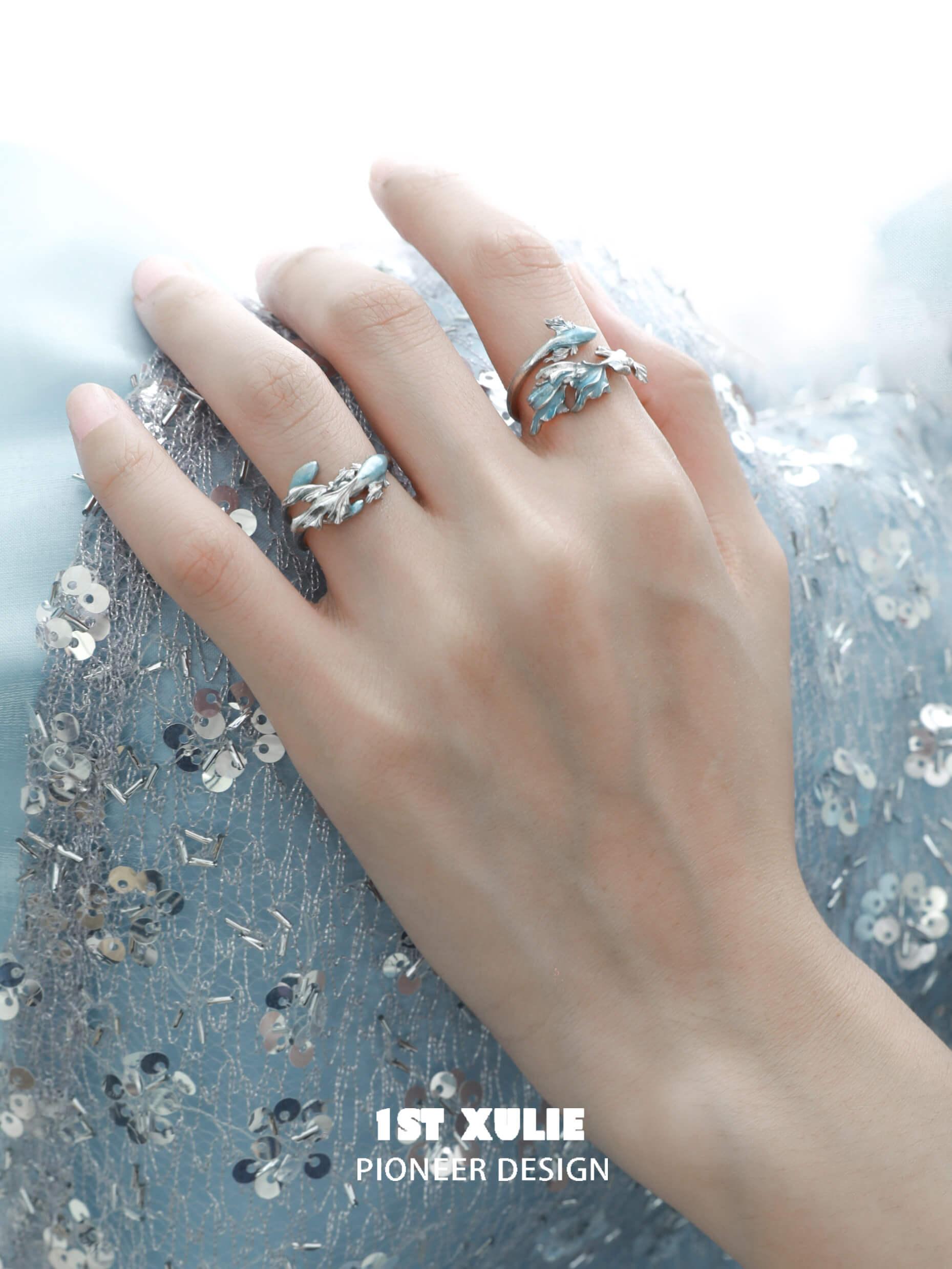 925 Sterling Silver Aquamarine Goldfish Ring for Women - Elegant Ocean-Themed Jewelry Gift for Birthday, Anniversary & Beach Vacations