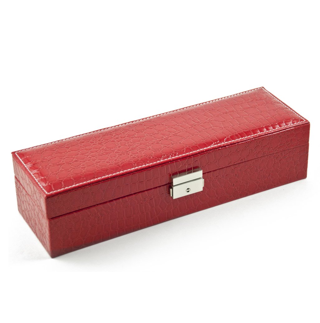 Stylish Modern Red Croc-Embossed Faux Leather Rectangular Watch Case - Perfect for Watch Storage, Display & Travel Organization