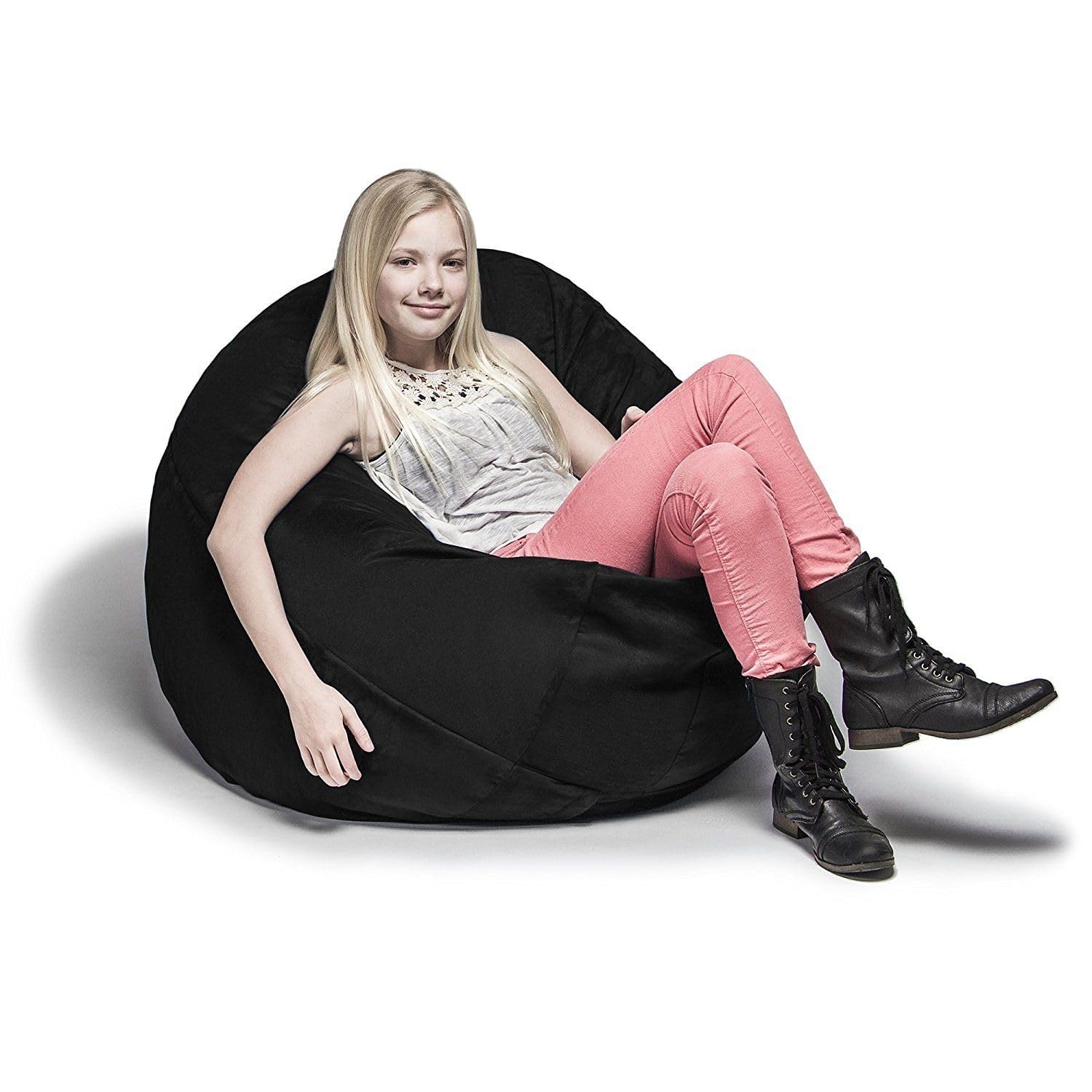 Jaxx Cocoon 4 Foot Oversized Bean Bag Chair for Adults - Ultra Soft Filled Memory Foam - Black - Perfect for Living Room, Bedroom, Dorm or Game Room Relaxation
