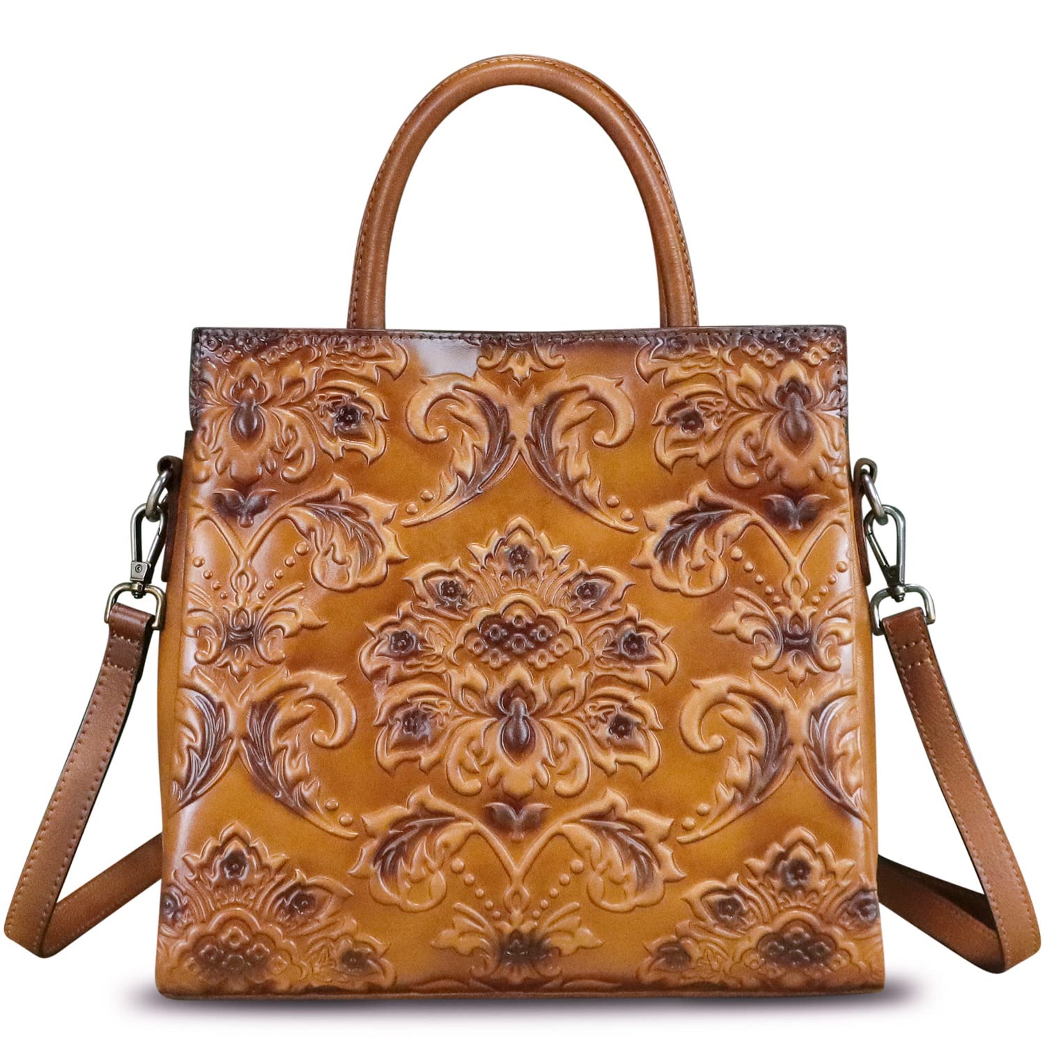 Genuine Leather Satchel for Women - Vintage Embossed Top Handle Handbag, Handmade Crossbody Purse | Perfect for Work, Travel & Everyday Use