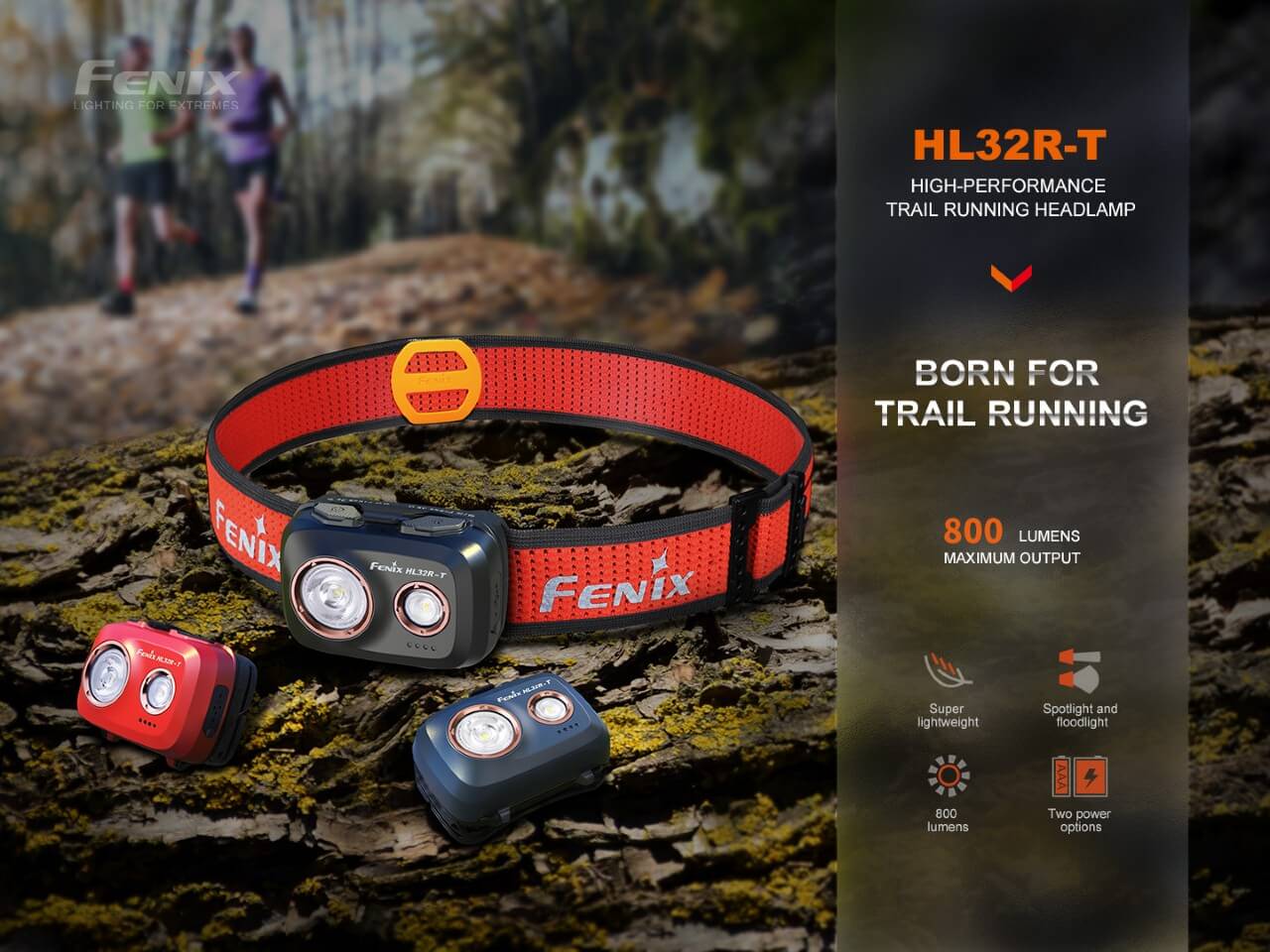 Fenix HL32R-T 800 Lumens Rechargeable LED Headlamp for Trail Running, Hiking & Camping - Waterproof Headlight with Adjustable Headband for Outdoor Adventures