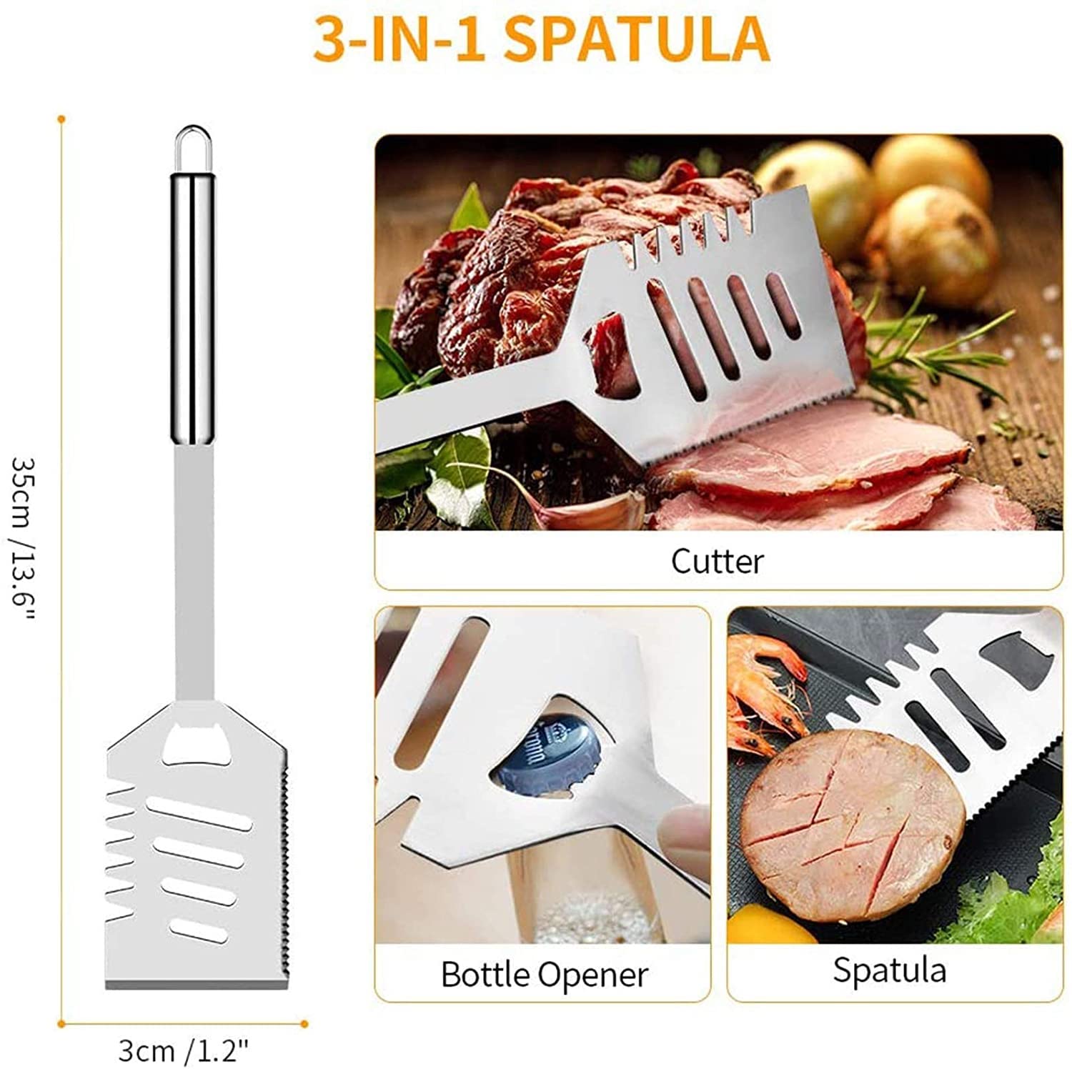 32PCS Stainless Steel BBQ Grill Tools Set with Aluminum Case & Meat Thermometer - Perfect for Camping, Backyard Grilling, Father's Day Gifts for Men - Durable Outdoor Cooking Accessories for Steak, Burgers & More