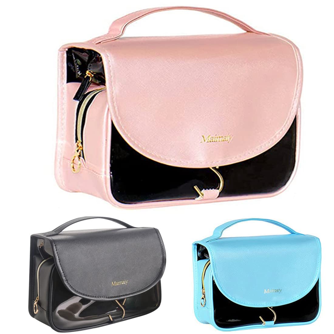 Waterproof Hanging Toiletry Bag for Women - Pink PU Leather Travel Cosmetic Organizer with Multiple Pockets for Makeup, Bathroom & Travel Accessories | Perfect for Vacation, Gym, Camping & Business Trips