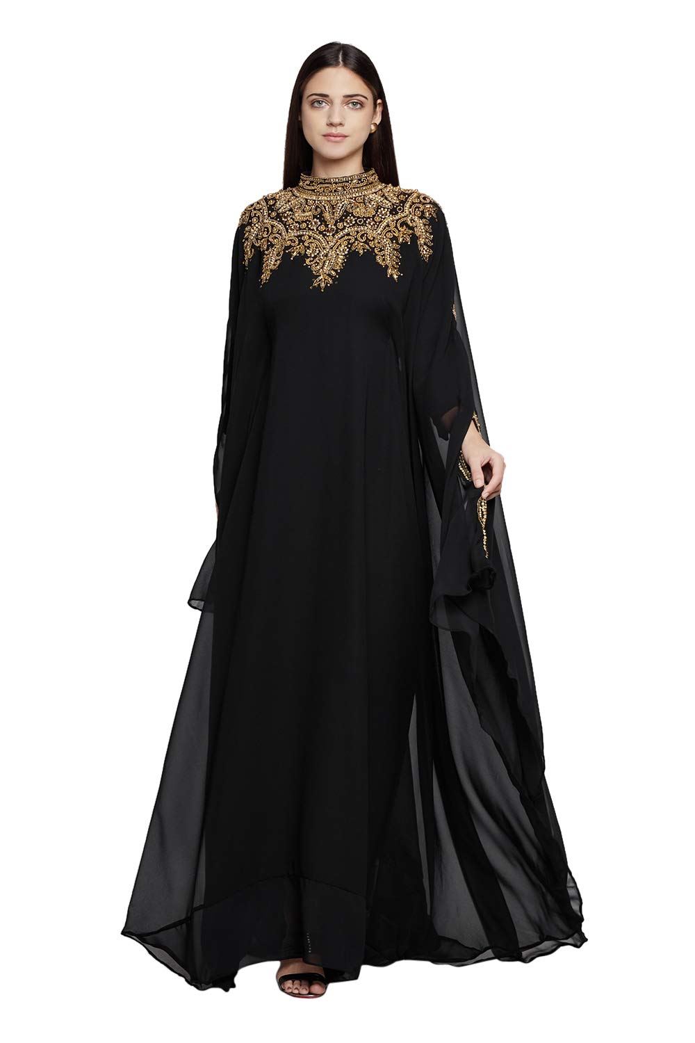 Elegant Women's Kaftan Farasha Long Sleeve Maxi Dress - Ethnic, Bridal, Evening & Party Wear with Free Scarf - Perfect for Weddings, Beach Vacations & Special Occasions