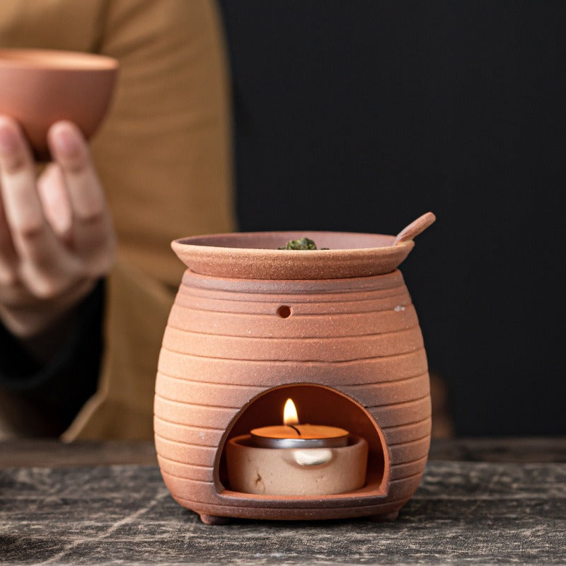 Handmade Coarse Pottery Cat Tea Leaf Stove - Perfect for Brewing Loose Leaf Tea in Home & Garden Decor