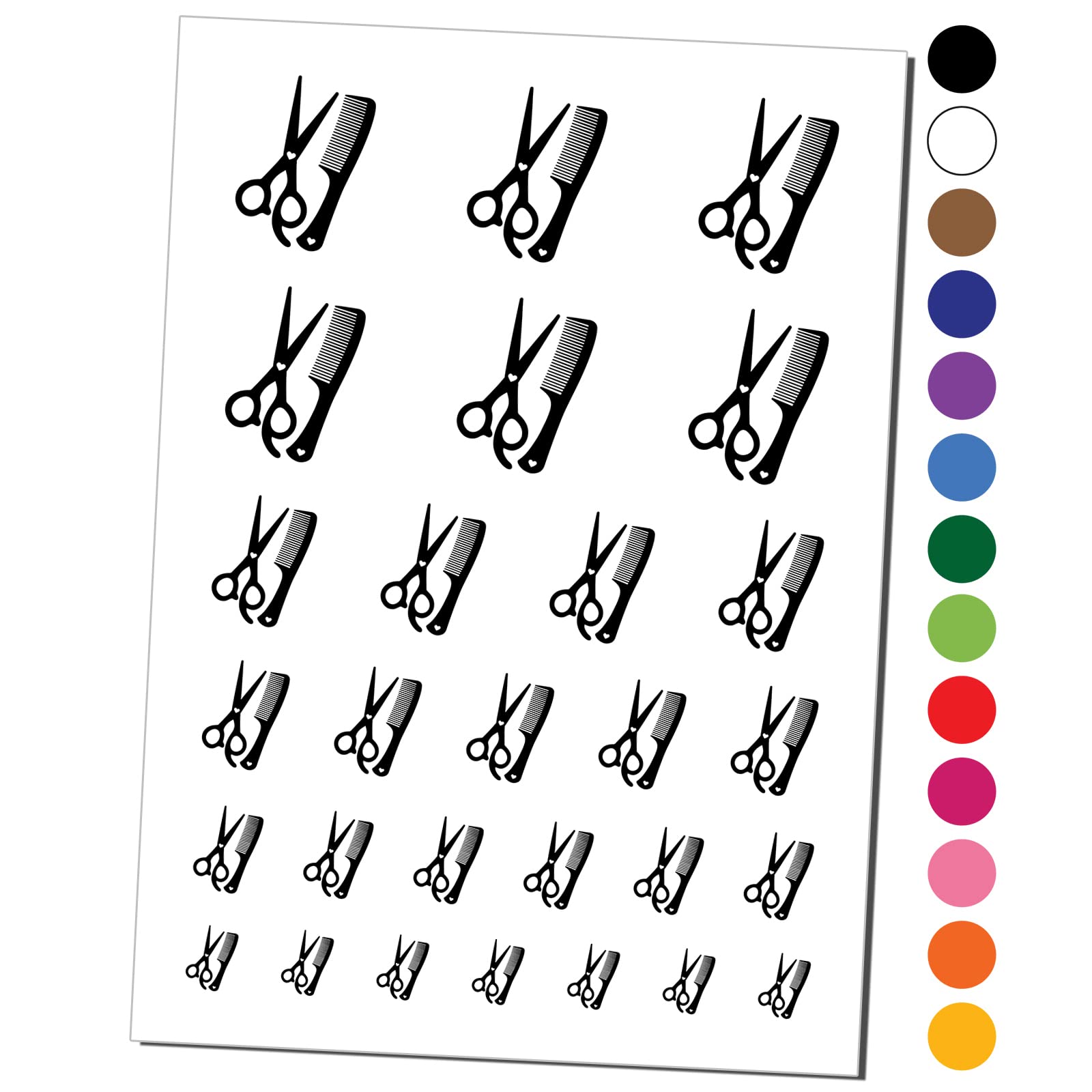 Professional Hair Cutting Comb & Scissors Set with Heart Temporary Tattoos - Waterproof Fake Body Art Kit for Salon, Cosplay & Halloween (Brown, 1 Sheet) - Perfect for Stylists, Costume Parties & Festival Makeup