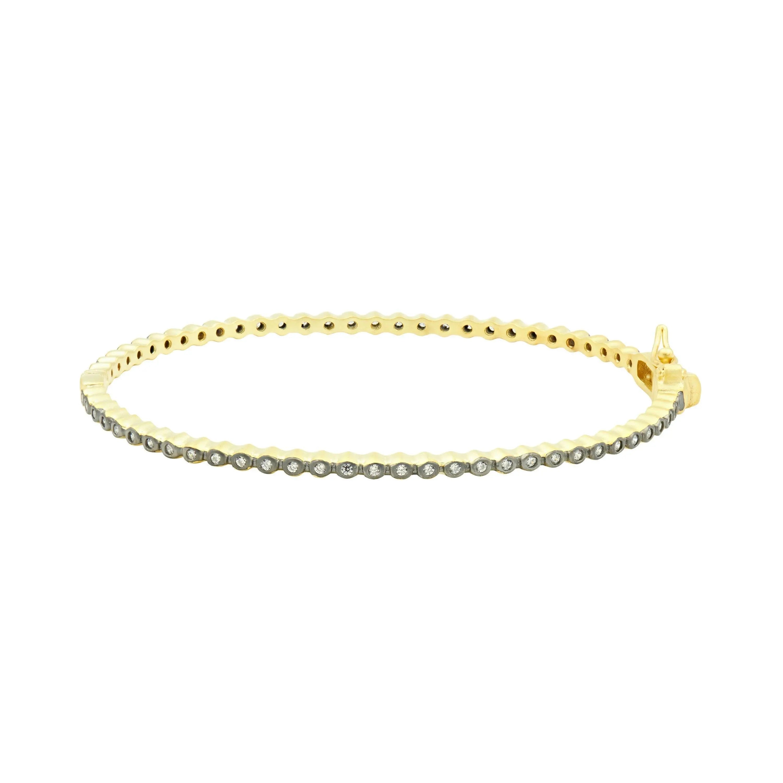 Signature Bezel Pavé Hinge Bangle - Elegant Sterling Silver Diamond Bracelet for Women, Perfect for Weddings, Anniversaries & Special Occasions