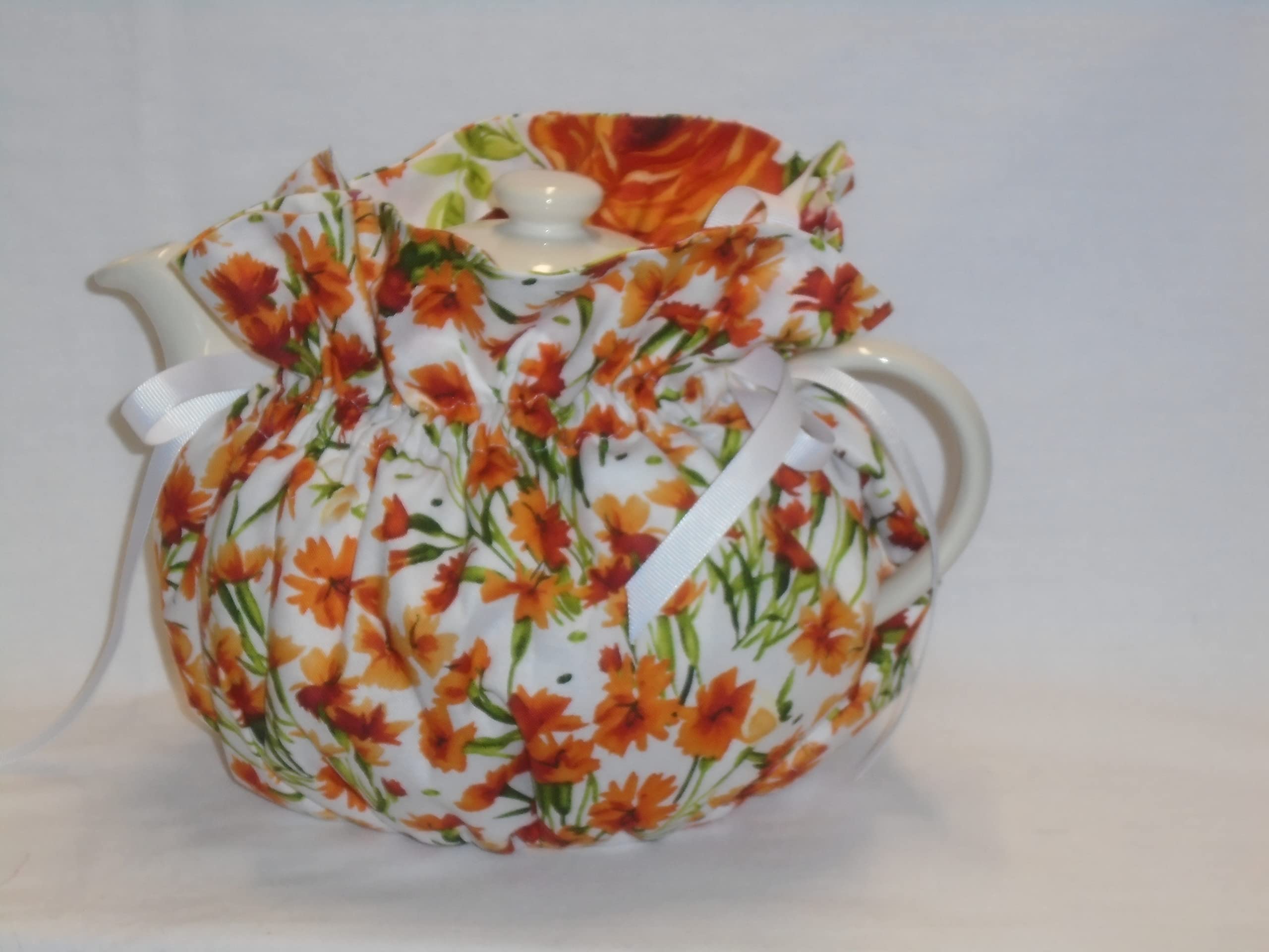 Reversible 6-Cup Tea Pot Cozy - Floral Design on White for Tea Parties & Cozy Gatherings