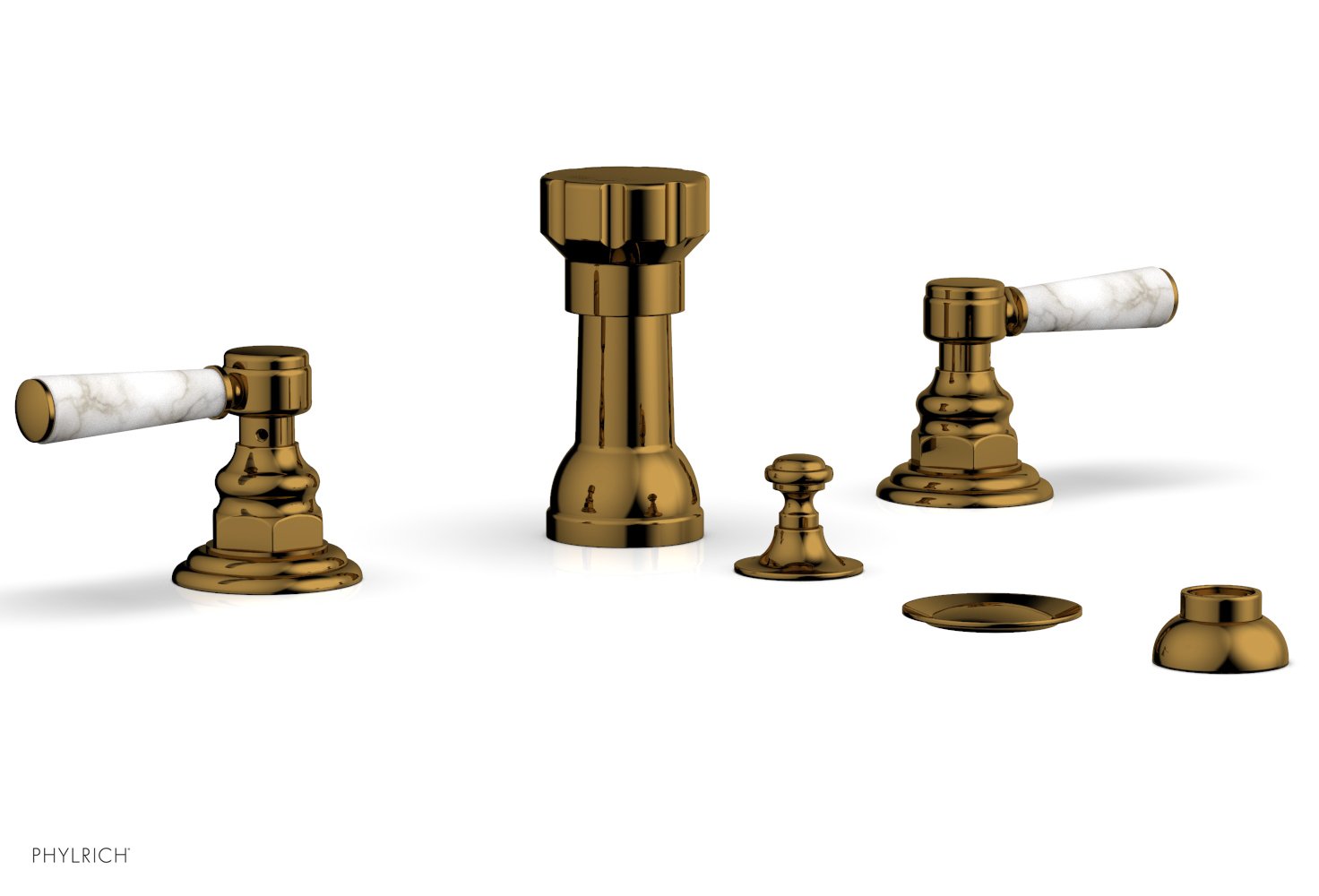 HENRI 4-Hole Bidet Faucet Set with White Marble Lever Handles - Model 16162 | Modern Bathroom Upgrade for Toilet & Bidet Installation | Perfect for Home, Hotel, and Luxury Bathroom Renovations
