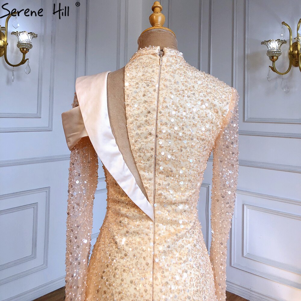 Serene Hill Gold Asymmetrical Cocktail Dress 2025 - Beaded Pearl Embellished Sexy Evening Gown for Women | Perfect for Cocktail Parties, Prom Nights & Formal Events