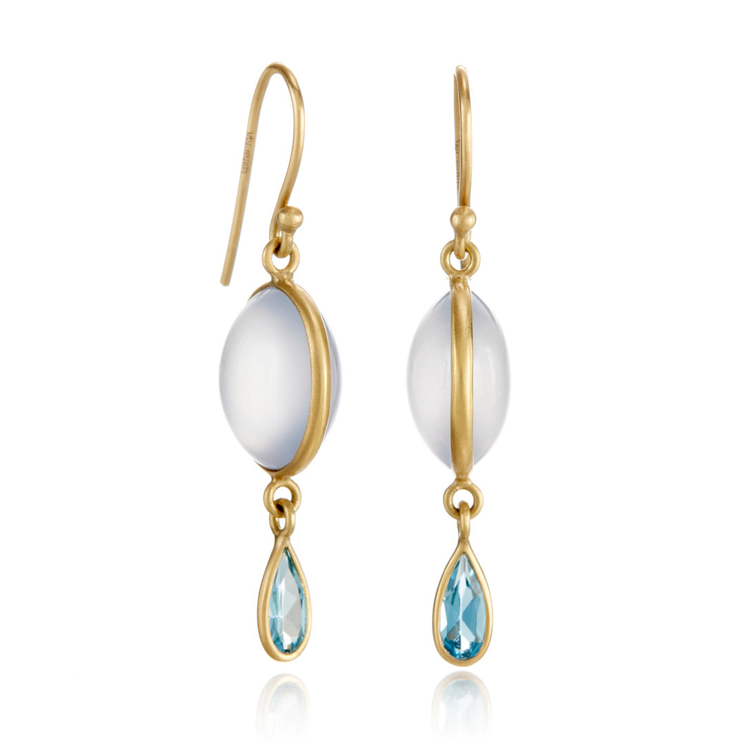 Elegant Chalcedony & Blue Topaz Moon Phase Drop Earrings for Women | Boho Chic Jewelry | Perfect for Weddings, Parties & Everyday Wear