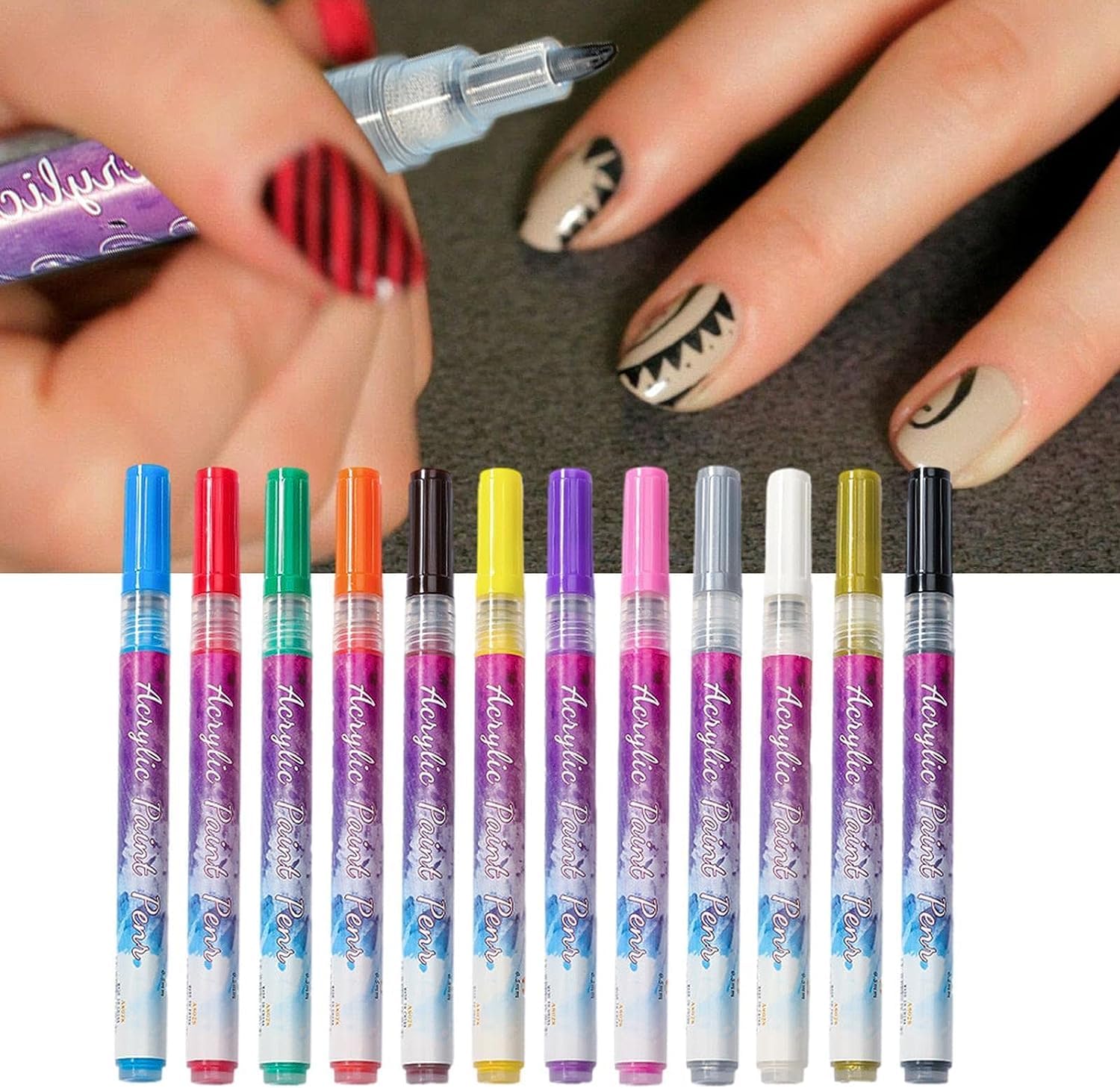 NAILWIND 12 Colors Nail Art Pens Kit - 3D Painting, Graffiti & Liner Nail Pens for DIY Nail Art | Quick Dry, Waterproof & Long Lasting | Perfect for Doting Flowers, Letters, Abstract Lines & Details | Great for Home, Salon & Party Nail Designs