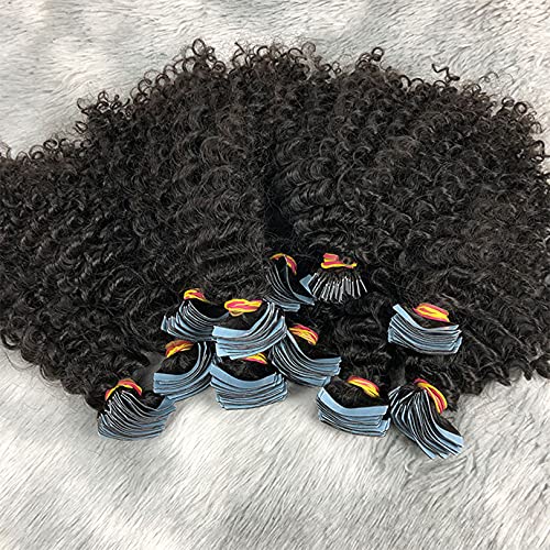 100% Human Hair Tape in Extensions - Afro Kinky Curly Mongolian Virgin Hair - 18 Inch 40pcs Natural Black - Perfect for Protective Styles, Weaves & Volume Boosting