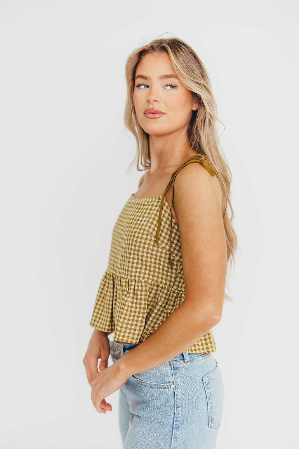 Stylish Vienna Gingham Pattern Top in Refreshing Lemon Grass - Perfect for Summer Outings & Casual Chic Looks