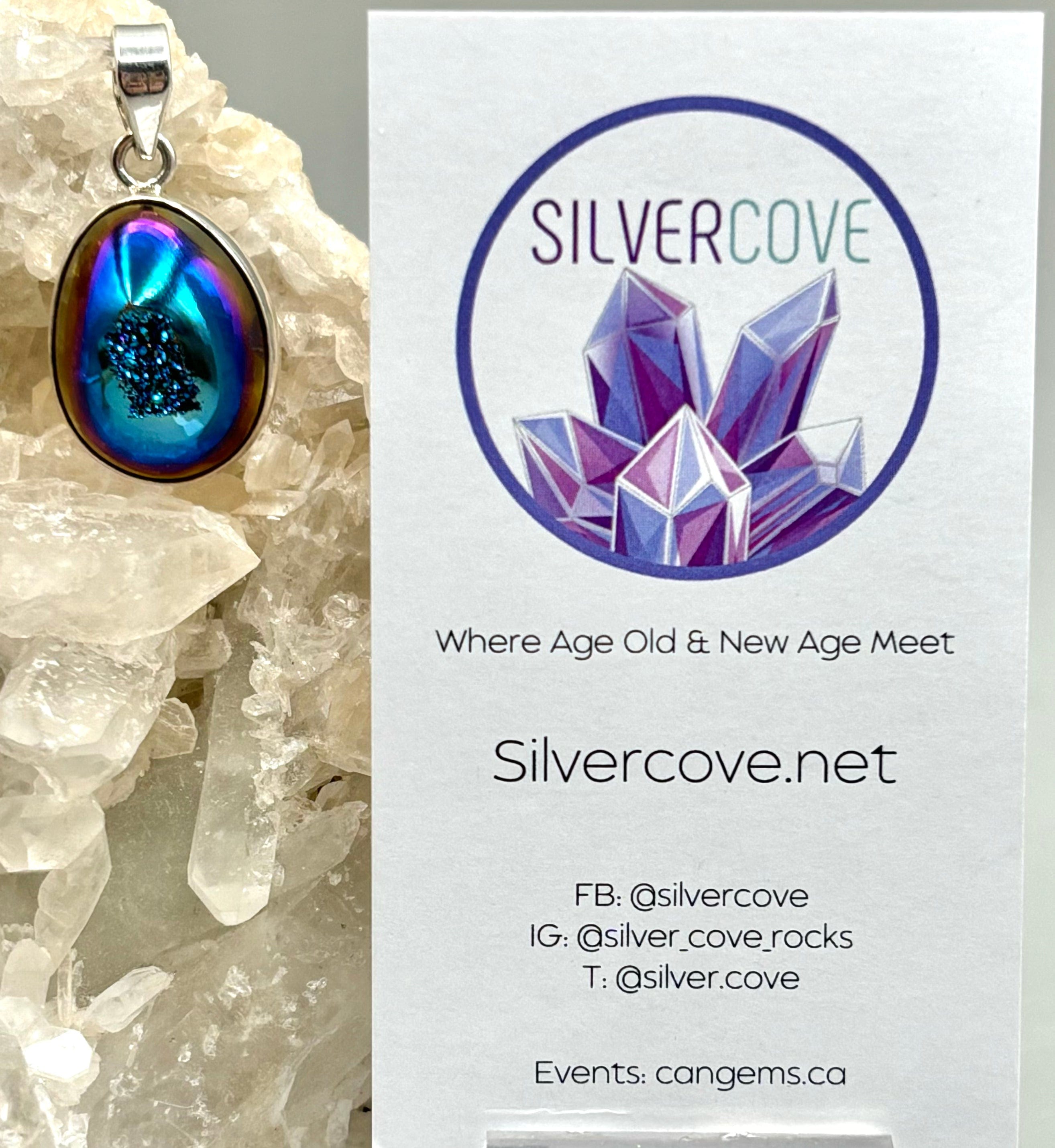 Aura Druzy Pendant Necklace - Natural Crystal Healing Jewelry for Women - Perfect for Meditation, Yoga & Spiritual Gifts