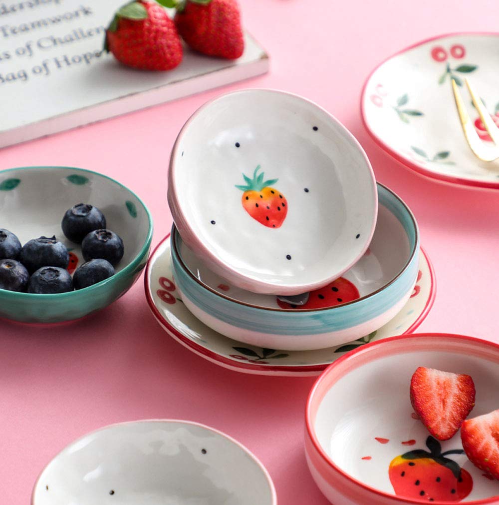 Hand-Painted Strawberry Ceramic Sauce Dish - Set of 4 Small Plates for Desserts, Snacks, Seasonings & Side Dishes | Perfect for Tea Parties, Picnics & Home Decor
