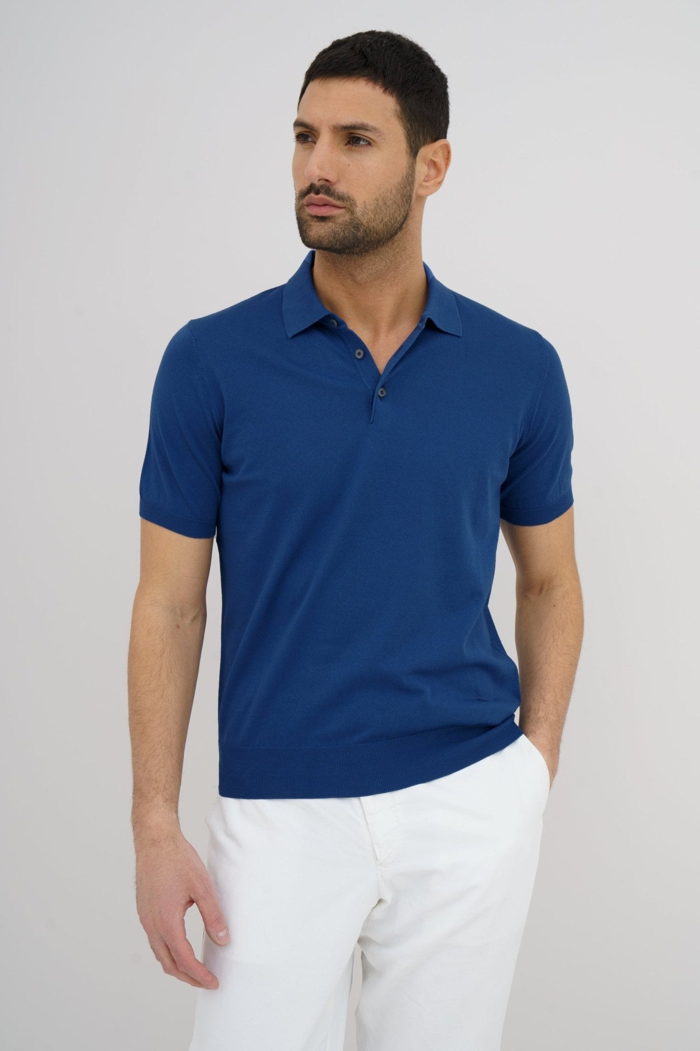 Ferrante Men's Knitted Cotton Polo Shirt - Classic Jean Blue - Casual & Business Wear for Office, Outings & Travel