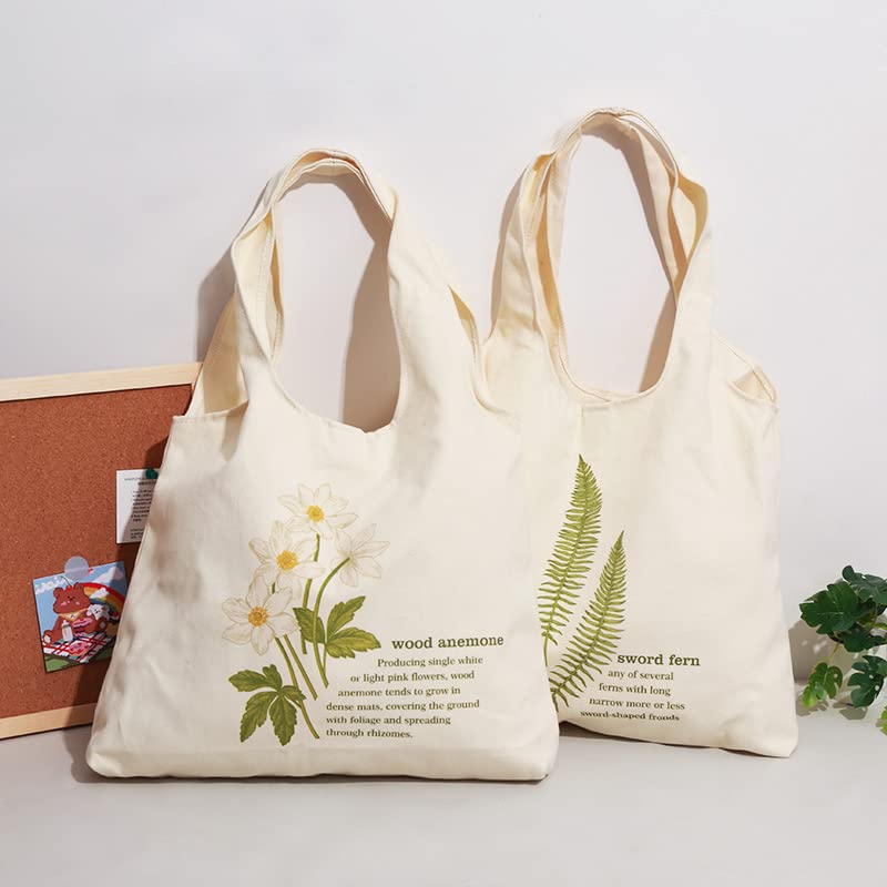 Floral Canvas Tote Bag for Women - Large Capacity Botanical Shopping Bag with Aesthetic Flower Design | Perfect for Groceries, Beach, Work & Daily Use