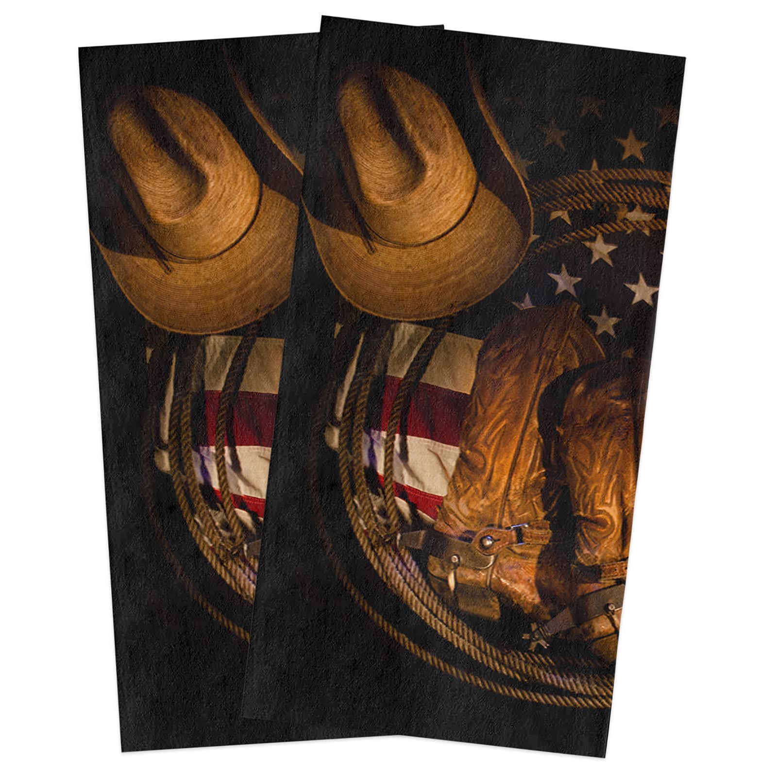 **Premium Microfiber Kitchen Towels Set of 2 - Super Absorbent & Reusable Dish Towels, Tea Towels & Bar Towels (18x28 Inches) - Western Cowboy Retro Design for Kitchen, Dining & Bar Cleaning**