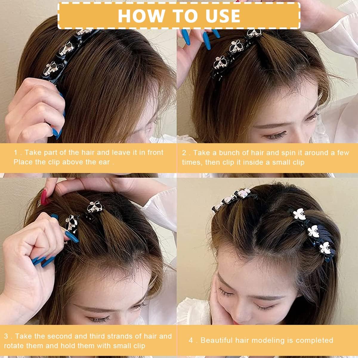 BIRZAR 12 Pack Pearl Hair Clips for Women & Girls - Braided Butterfly Duckbill Hairpins with 3 Small Clips - Fashion Hair Accessories for Styling, Parties, Weddings & Everyday Use