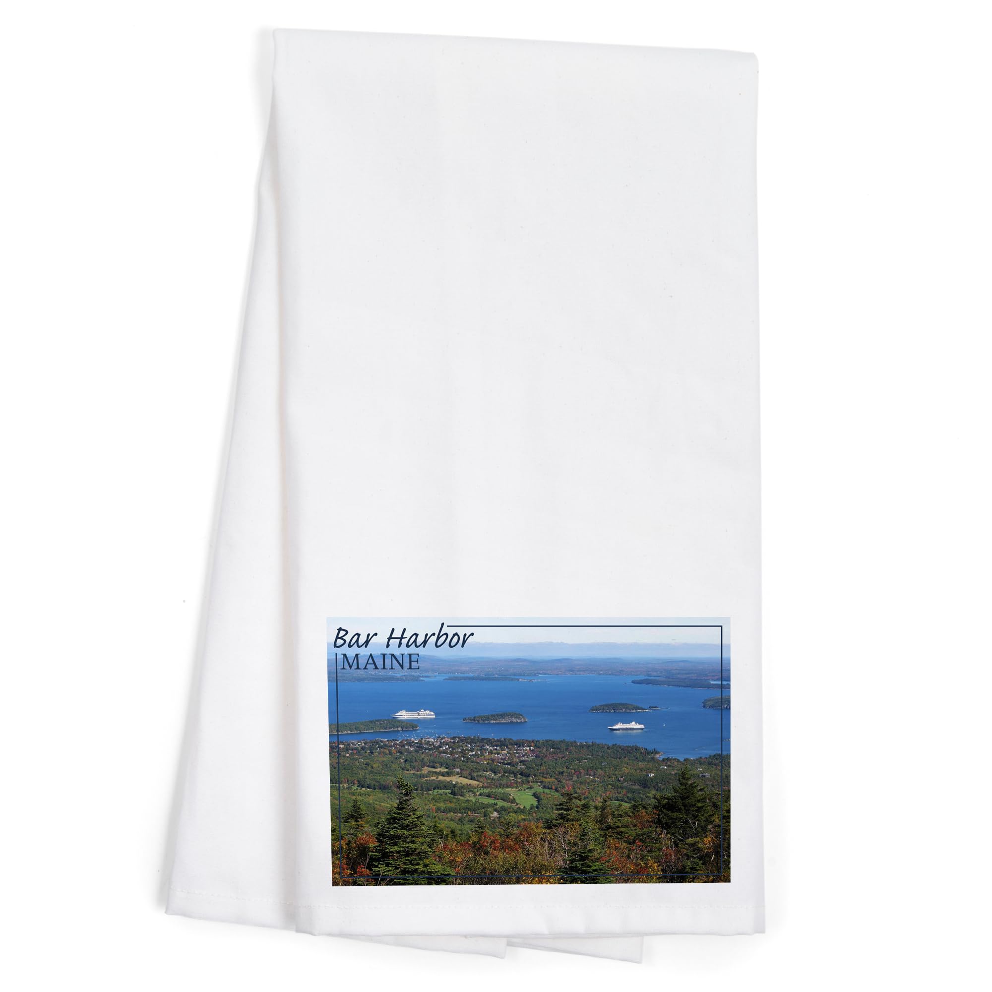 Lantern Press Bar Harbor Maine Aerial View 100% Cotton Tea Towel - Decorative Kitchen Hand Towel for Home Decor & Dish Drying | Perfect for Farmhouse, Coastal, and Cottage Style Kitchens