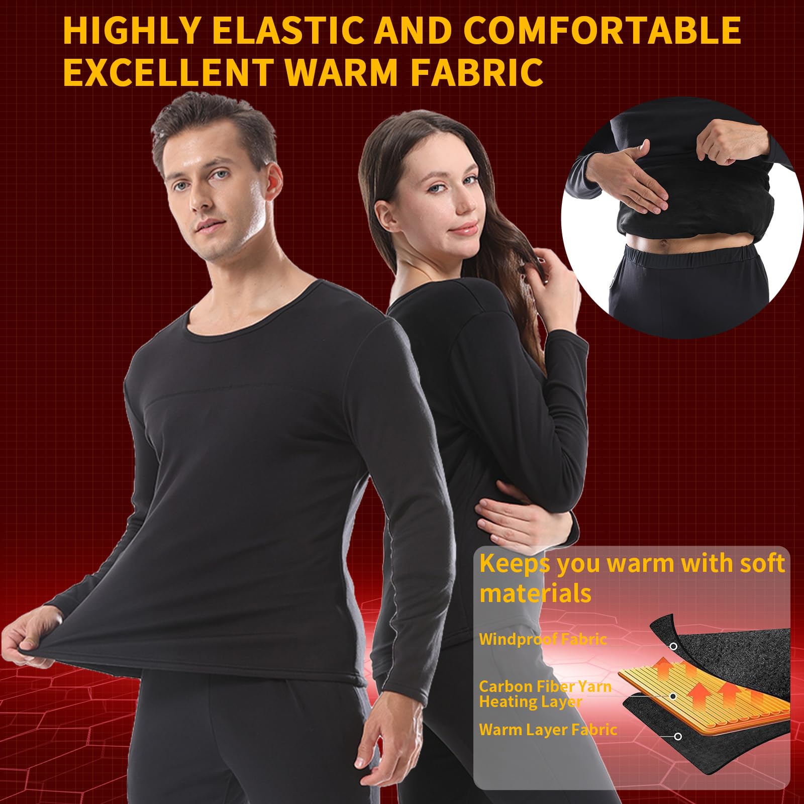 Smart Heated Thermal Underwear Set for Men & Women - 28°C App-Controlled Electric Base Layer Tops & Pants for Cold Weather - Ideal for Hunting, Dog Walking, Shoveling, Skiing & Winter Outdoor Activities