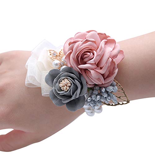 E-pink and Grey Wrist Corsage*2 Pcs