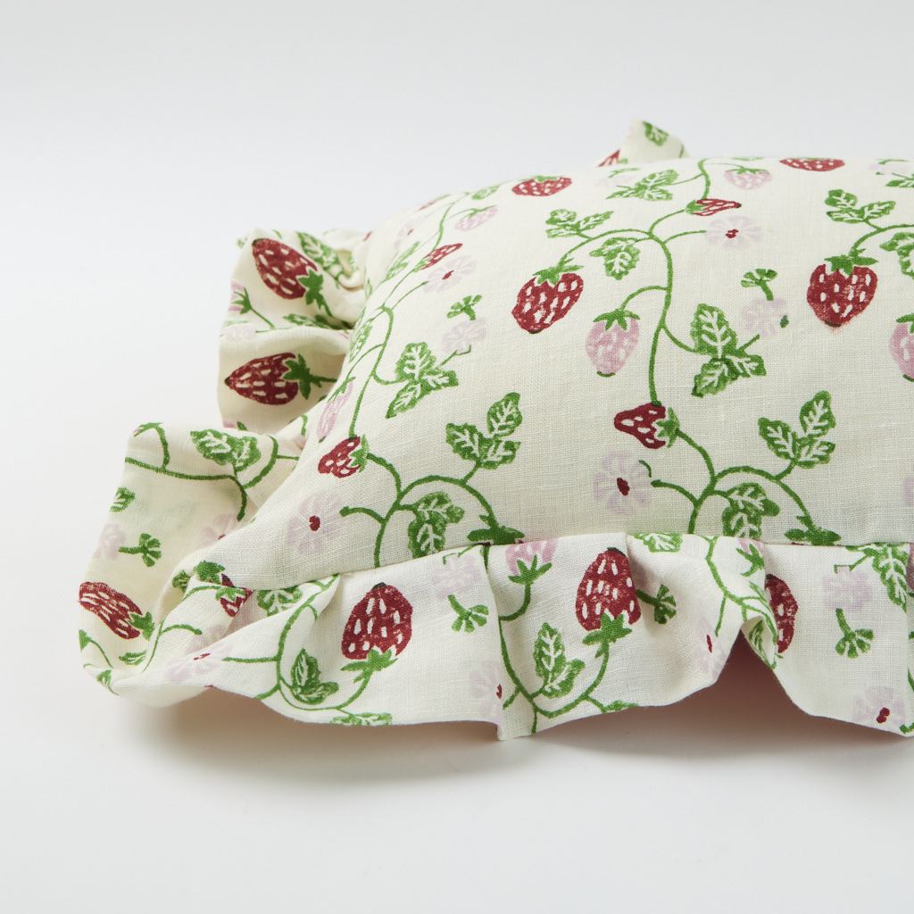 Strawberry Grass Cushion with Frill - Soft Decorative Pillow for Home, Bedroom, and Living Room - Perfect for Cozy Comfort and Stylish Decor