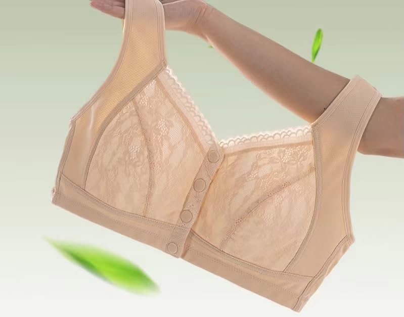 3 Pack Medium Wireless Cotton Bras for Elderly Women - Soft Cup, Button Front Closure, Comfortable Everyday Wear (No Pads) - Perfect for Relaxing at Home, Light Activities & Post-Surgery Recovery