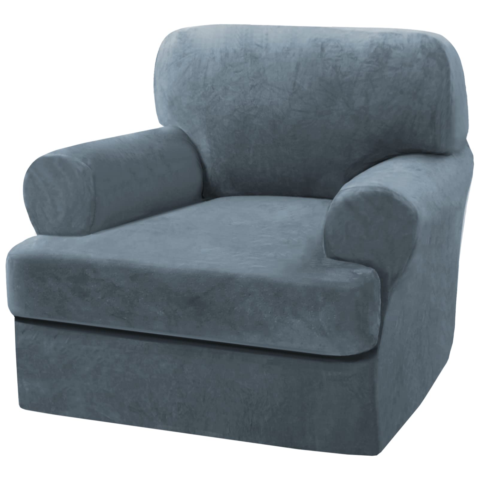 H.VERSAILTEX 2-Piece Sofa Cover Set with T-Cushion - Thick Velvet Stretch Slipcovers for Armchairs & Couches - Furniture Protector in Stone Blue | Perfect for Living Room, Office & Home Decor