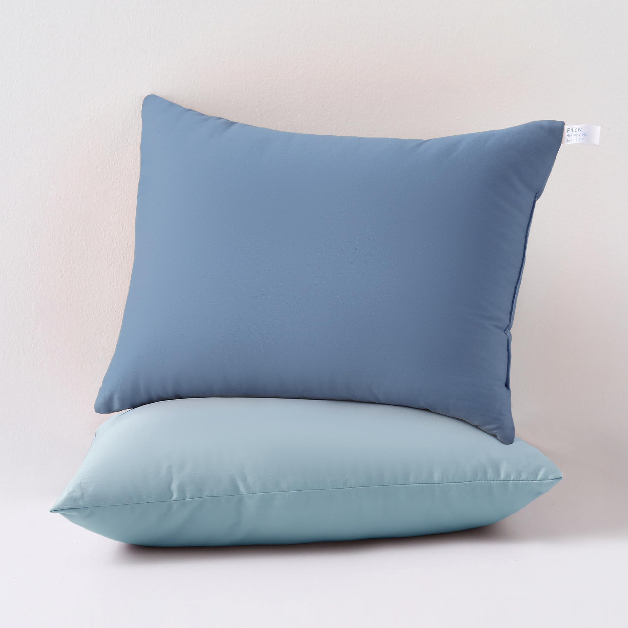 MEILA 2 Pack Organic Cotton Toddler Pillows for Kids - 13x18 Inch Hypoallergenic Baby Pillows for Crib, Bed & Travel - Machine Washable, Breathable & Soft - Sky Blue & Denim Blue - Perfect for Naptime, Daycare & Sleepovers