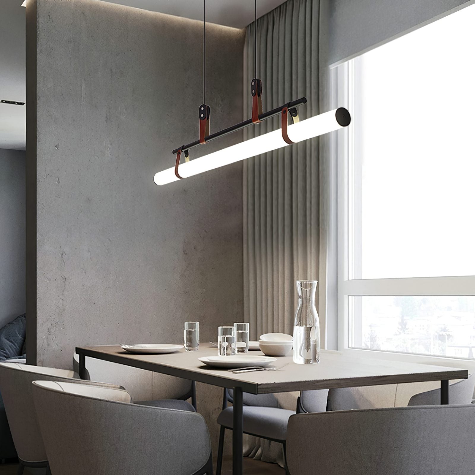 Modern Eden Linear Pendant Light - Sleek Minimalist Hanging Fixture for Kitchen Island, Dining Room & Bedroom Lighting - Adjustable LED Chandelier for Contemporary Home Decor