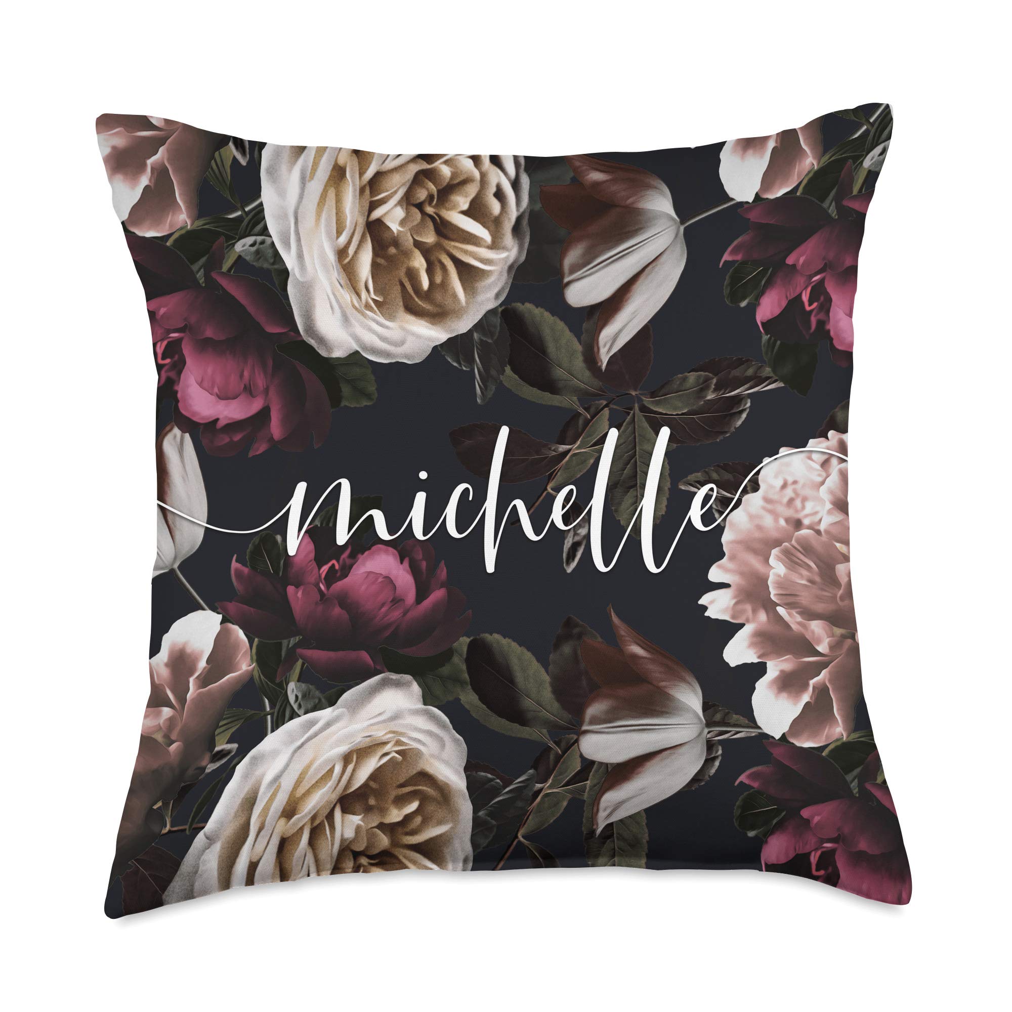Michelle - Elegant Floral Rose & Peony Personalized Name Throw Pillow | Customized Home Decor for Living Room, Bedroom & Sofa | Perfect Gift for Housewarming, Birthday & Anniversary