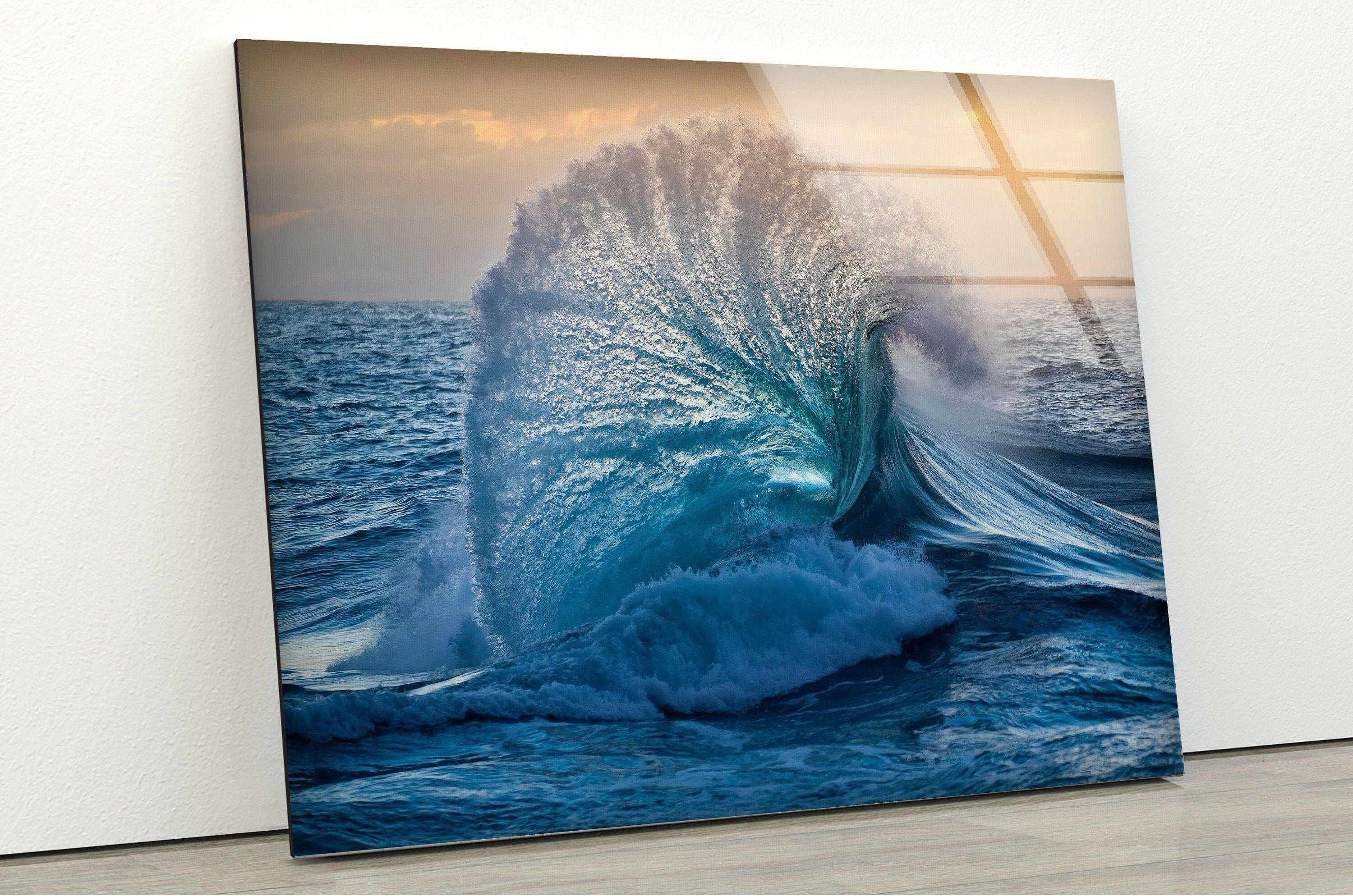 Big Ocean Wave Glass Wall Art - Handmade Coastal Decor for Living Room, Bedroom & Office - Perfect Beach Theme Home Decoration