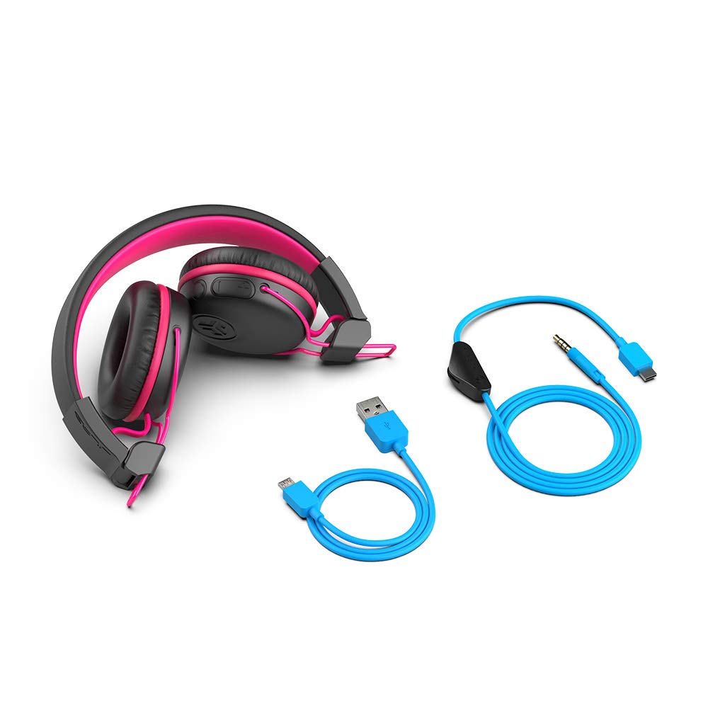 JLab JBuddies Play Wireless Gaming Headset for Kids - Pink | 22+ Hour Battery, Bluetooth 5, 60ms Low Latency for Mobile Gaming | Retractable Mic, AUX Compatible with PS5/Xbox/Switch | Perfect for Online Classes & Travel