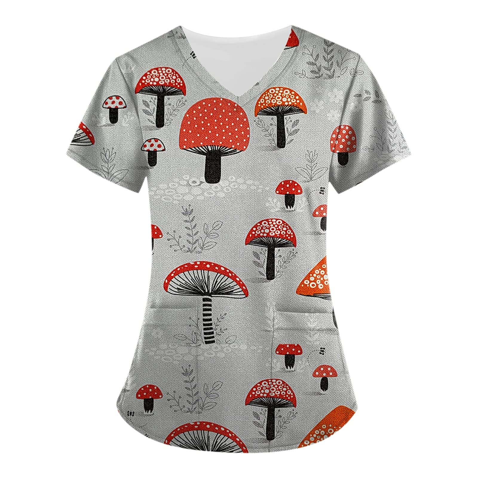 Women's Stretchy Plus Size Scrub Short Sleeve Tops - Cute Printed Work Uniform, Comfortable Casual Summer Blouse for Nurses, Medical Professionals & Healthcare Workers